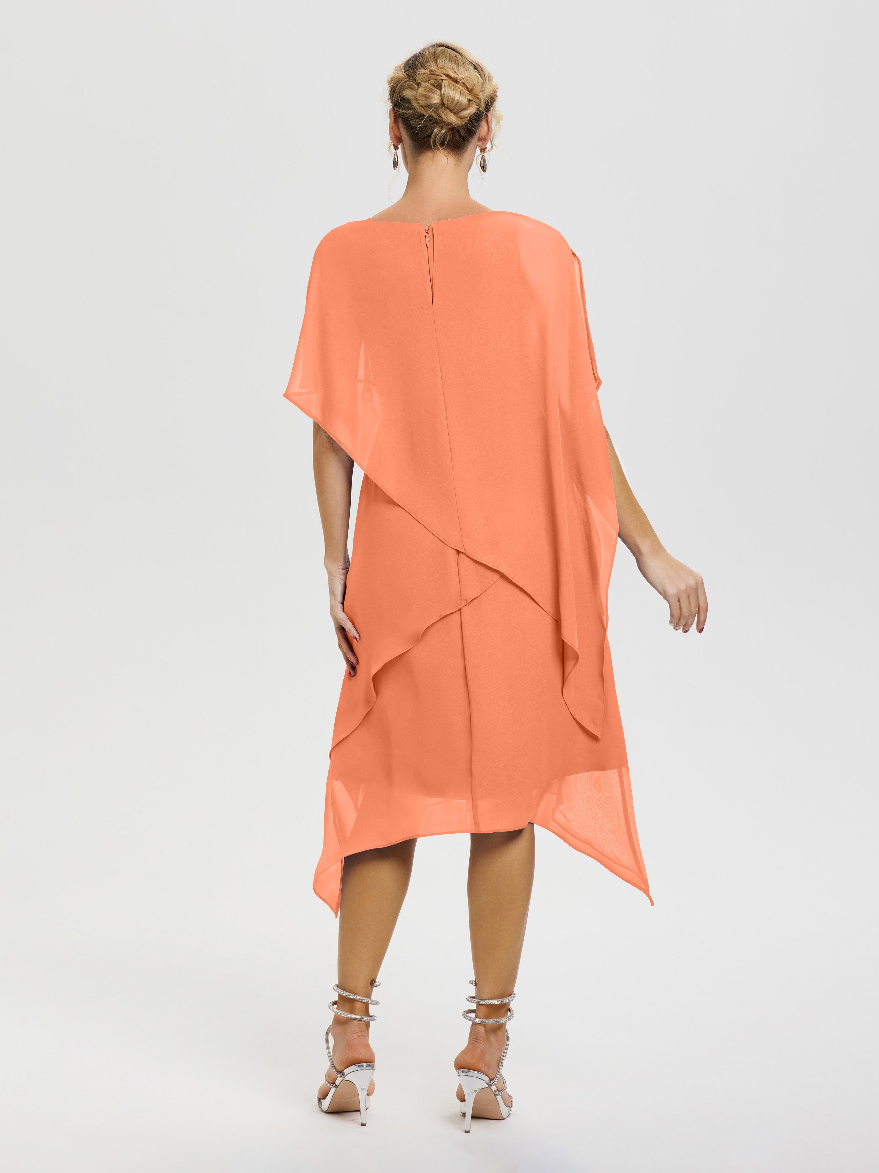 Robe Mère De La Mariee Papaye Col Rond Mousseline Asymétrique Robe Mère Du Marié