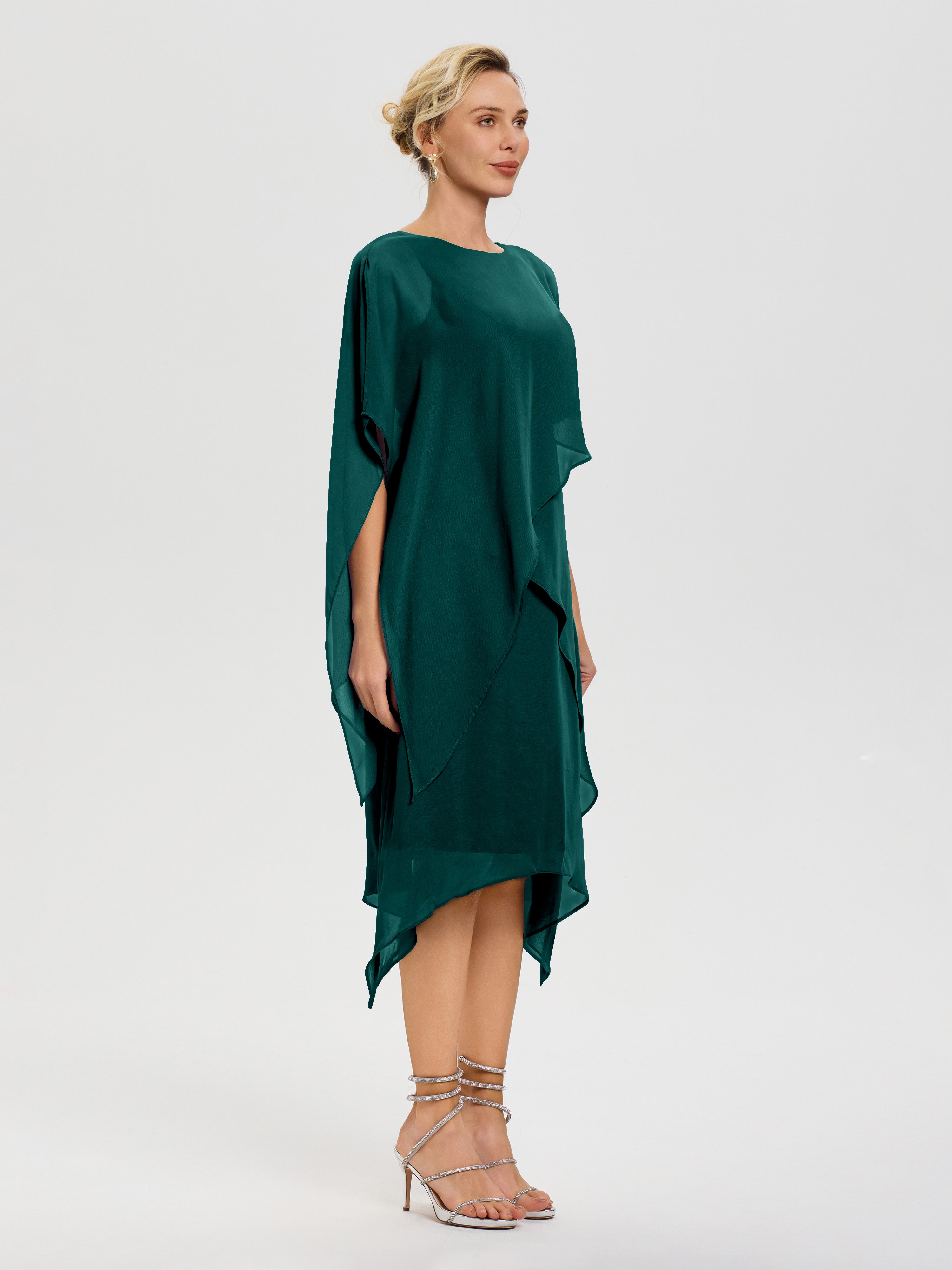 Robe Mère De La Mariee Paon Col Rond Mousseline Asymétrique Robe Mère Du Marié