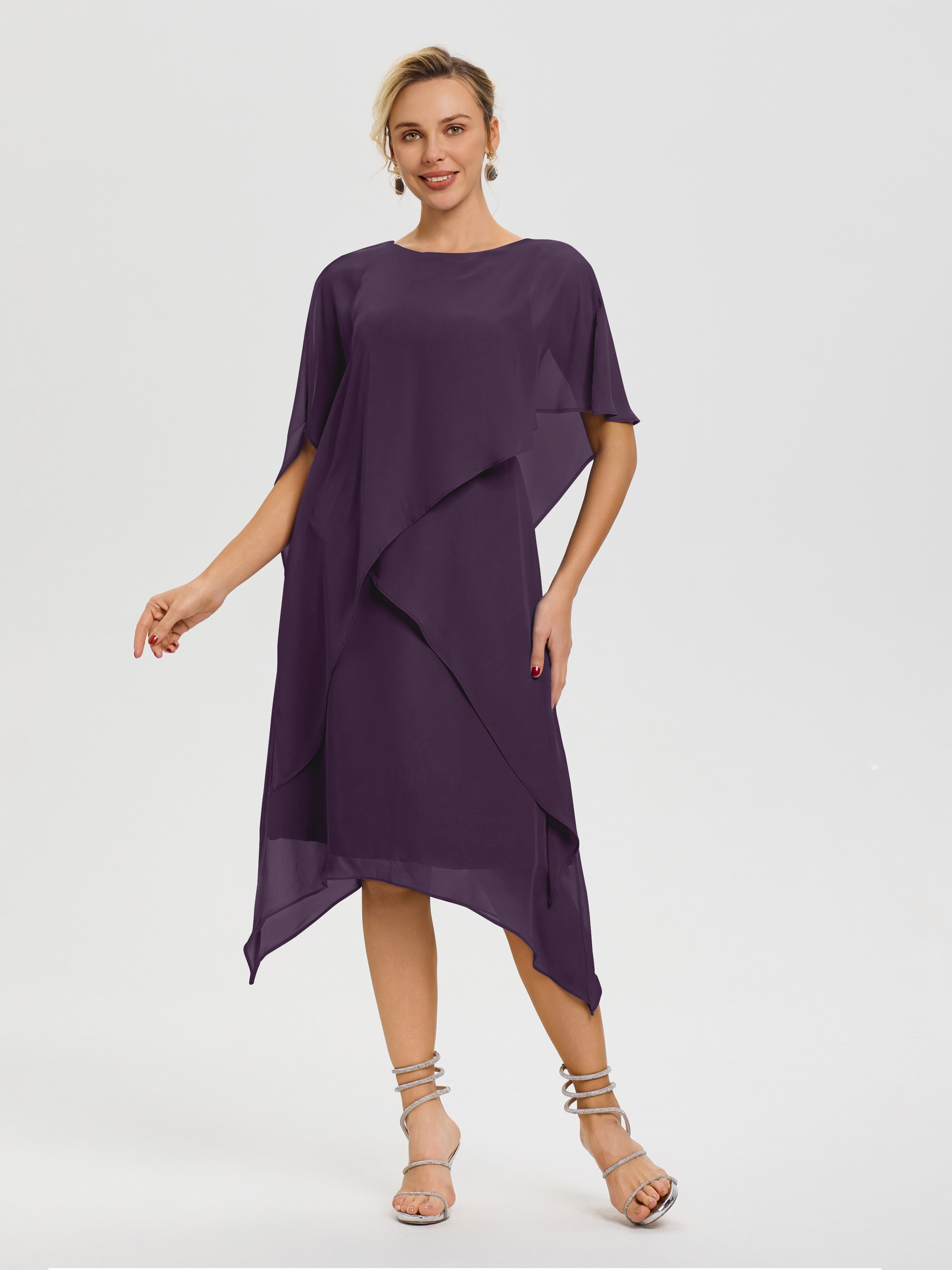 Robe Mère De La Mariee Plum Col Rond Mousseline Asymétrique Robe Mère Du Marié