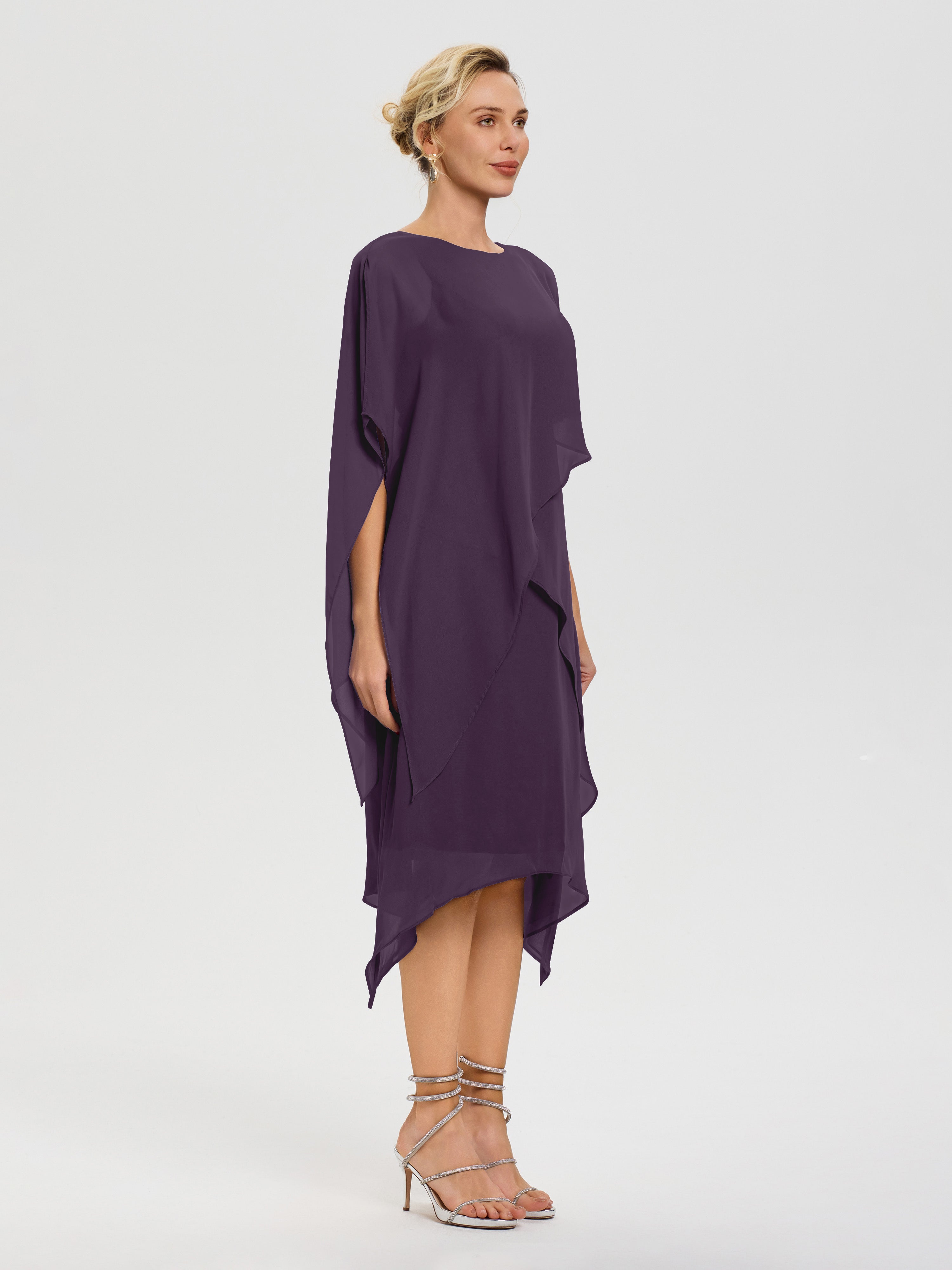 Robe Mère De La Mariee Plum Col Rond Mousseline Asymétrique Robe Mère Du Marié