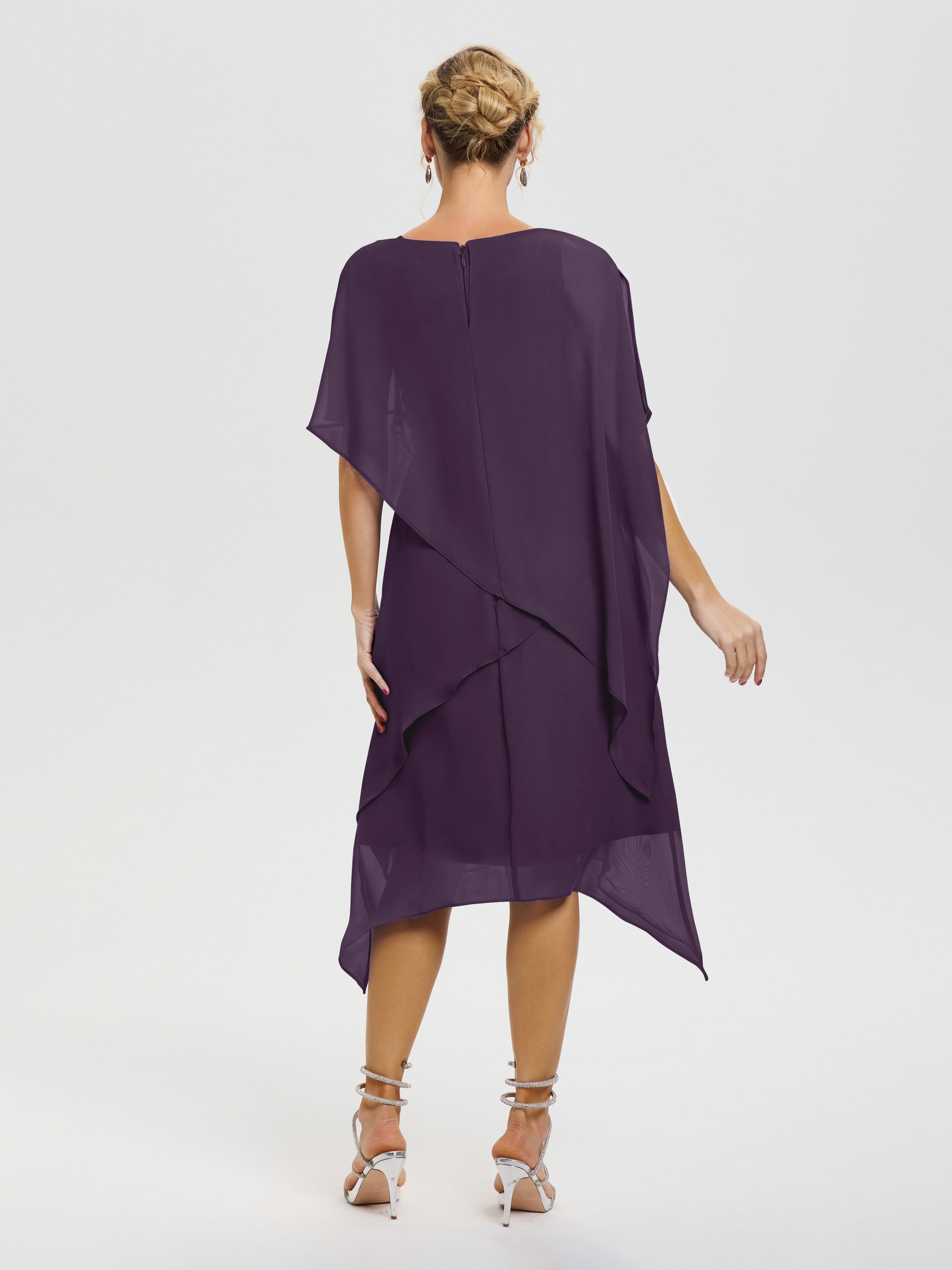 Robe Mère De La Mariee Plum Col Rond Mousseline Asymétrique Robe Mère Du Marié