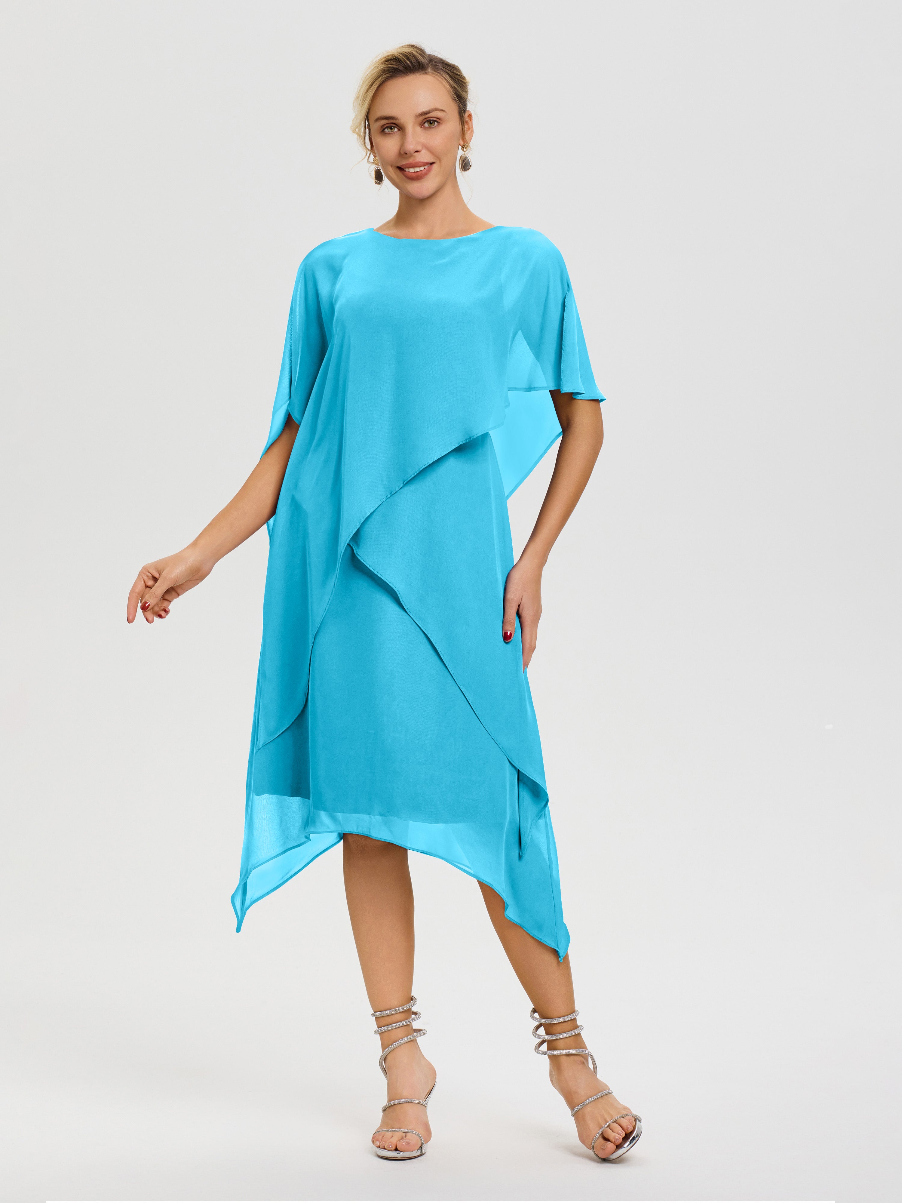 Robe Mère De La Mariee Piscine Col Rond Mousseline Asymétrique Robe Mère Du Marié