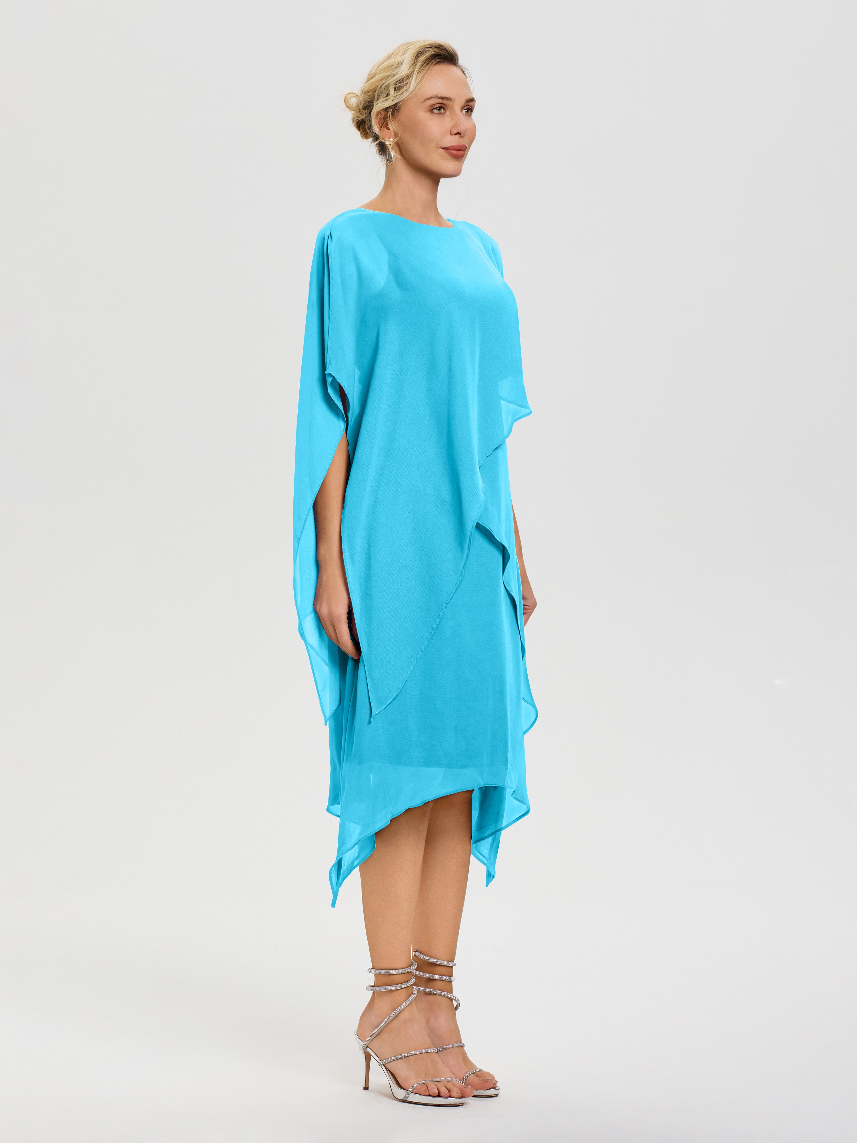 Robe Mère De La Mariee Piscine Col Rond Mousseline Asymétrique Robe Mère Du Marié