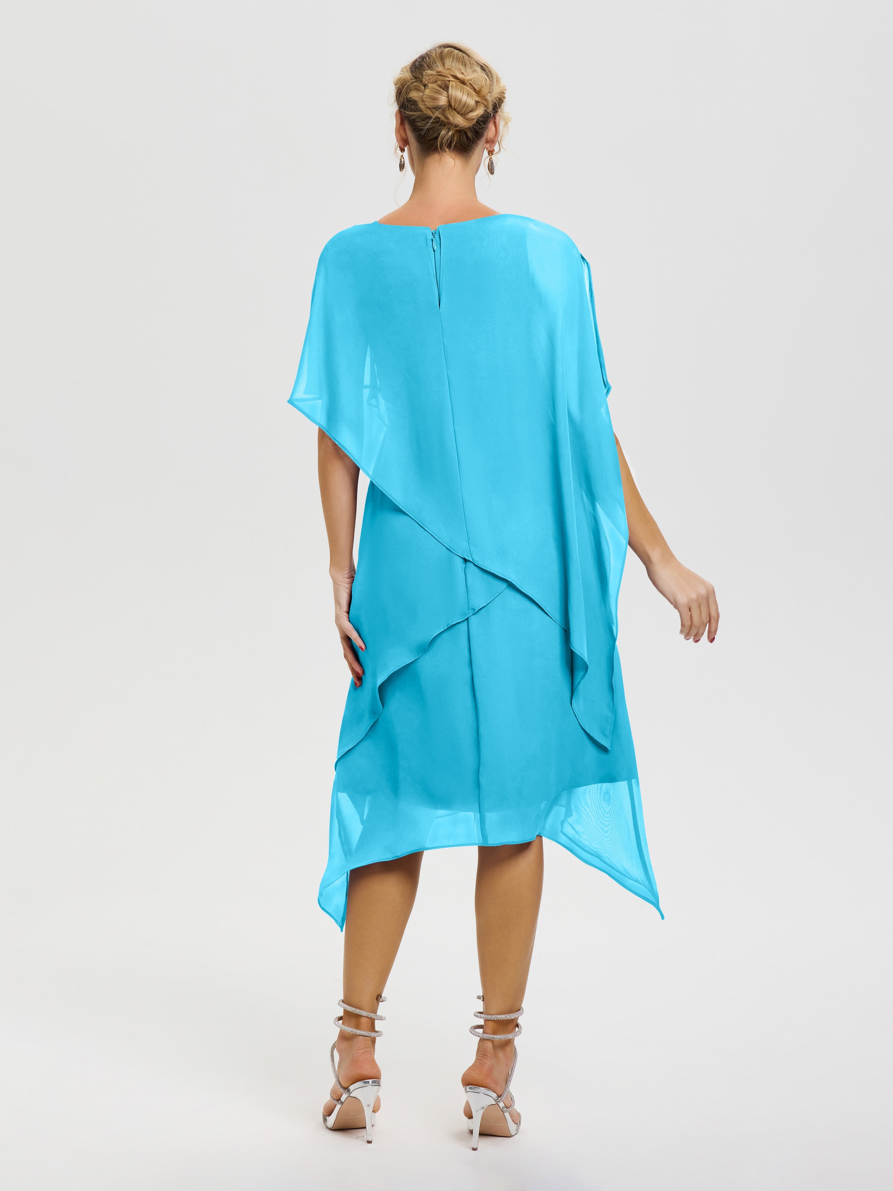 Robe Mère De La Mariee Piscine Col Rond Mousseline Asymétrique Robe Mère Du Marié