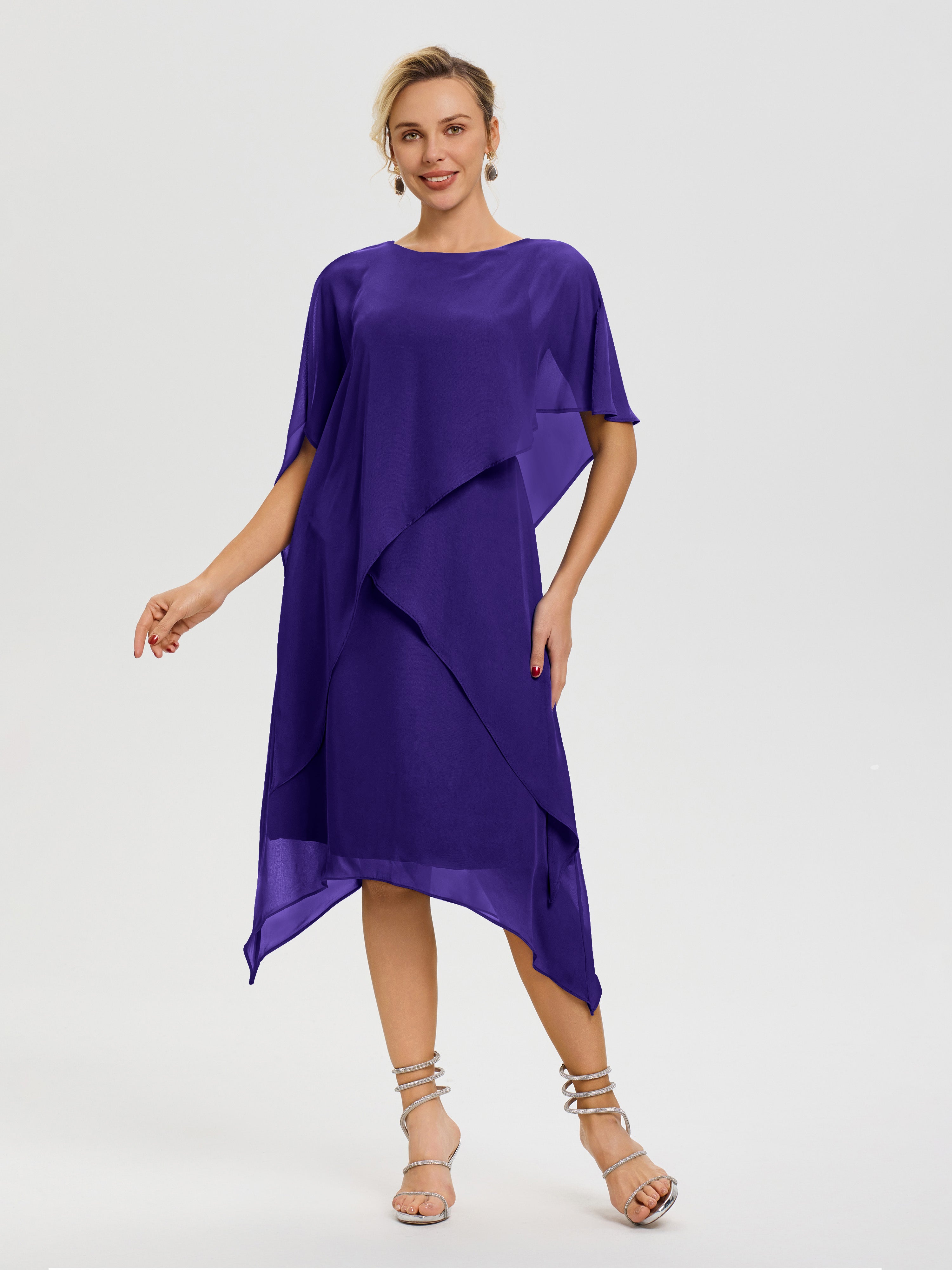 Robe Mère De La Mariee Régence Col Rond Mousseline Asymétrique Robe Mère Du Marié