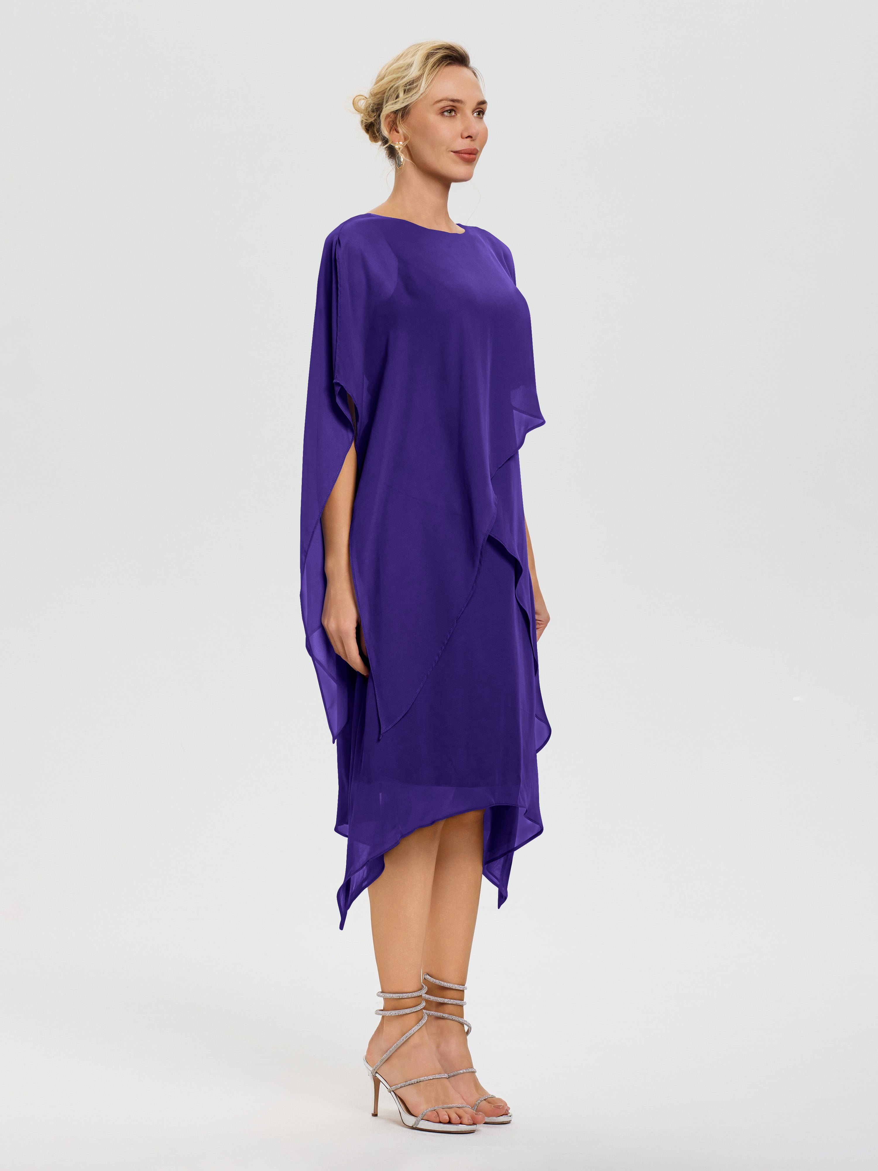 Robe Mère De La Mariee Régence Col Rond Mousseline Asymétrique Robe Mère Du Marié