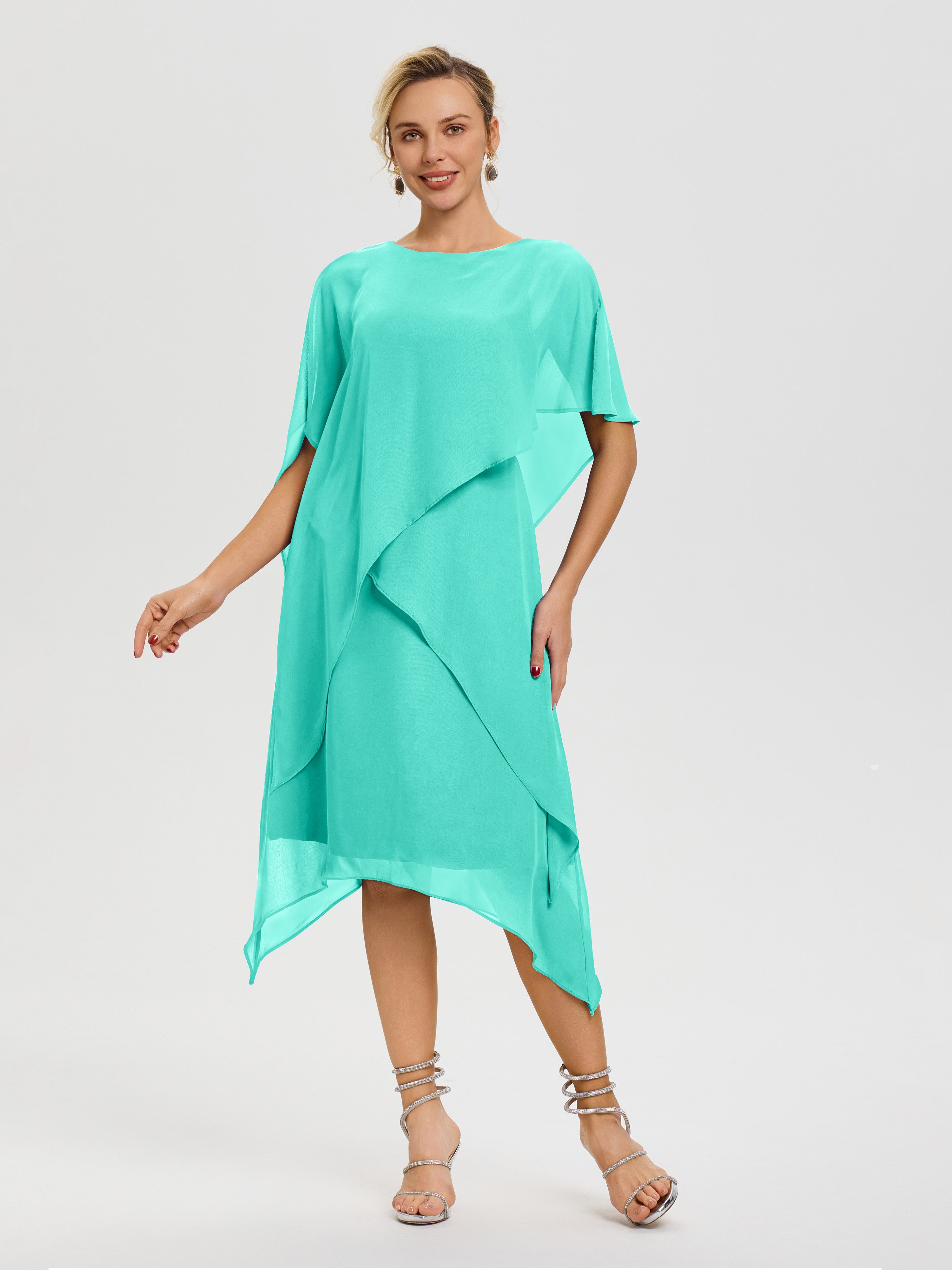 Robes Pour La Mère De La Mariée Spa Col Rond Mousseline Asymétrique Robe Mère Du Marié