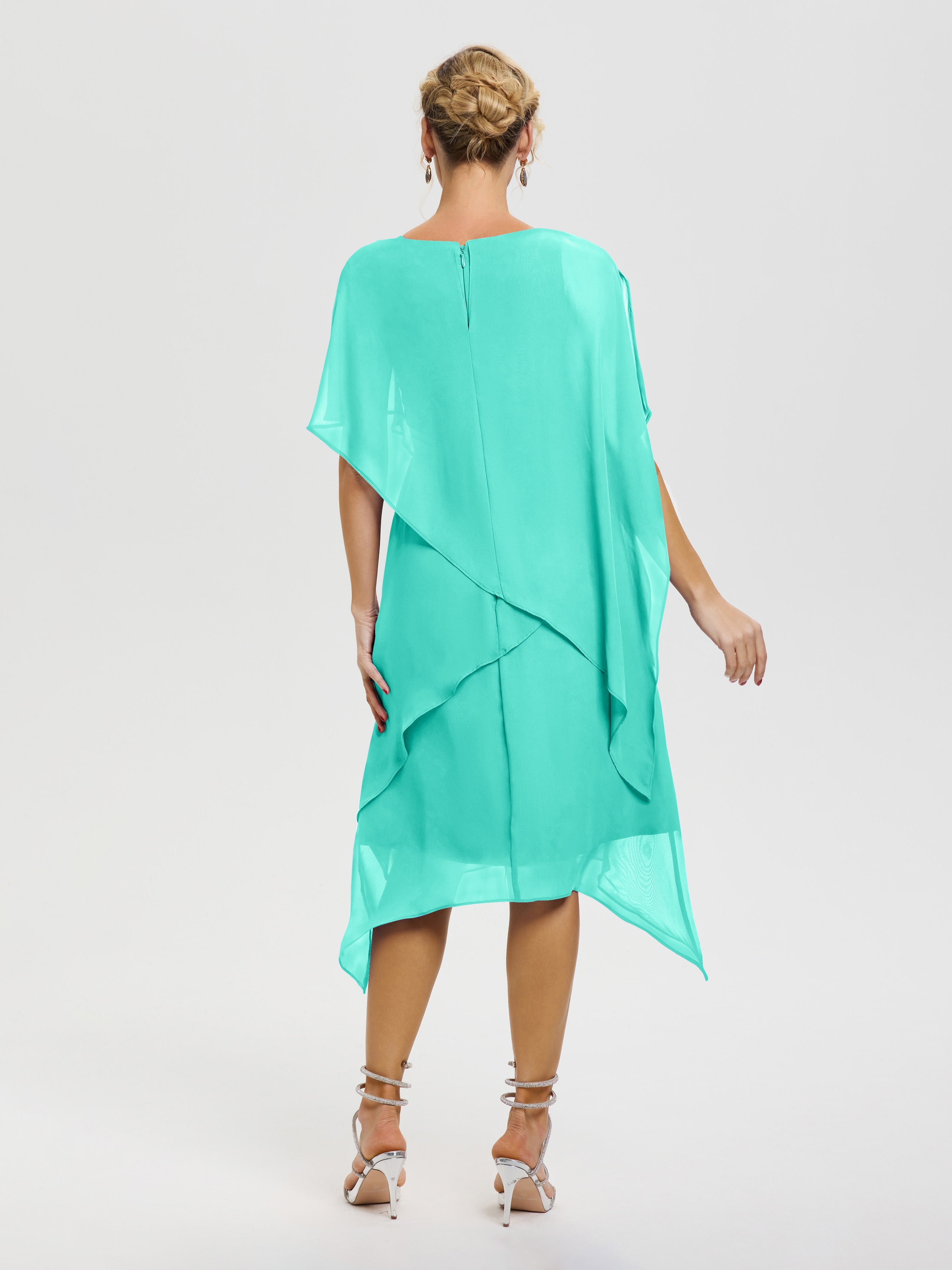 Robes Pour La Mère De La Mariée Spa Col Rond Mousseline Asymétrique Robe Mère Du Marié