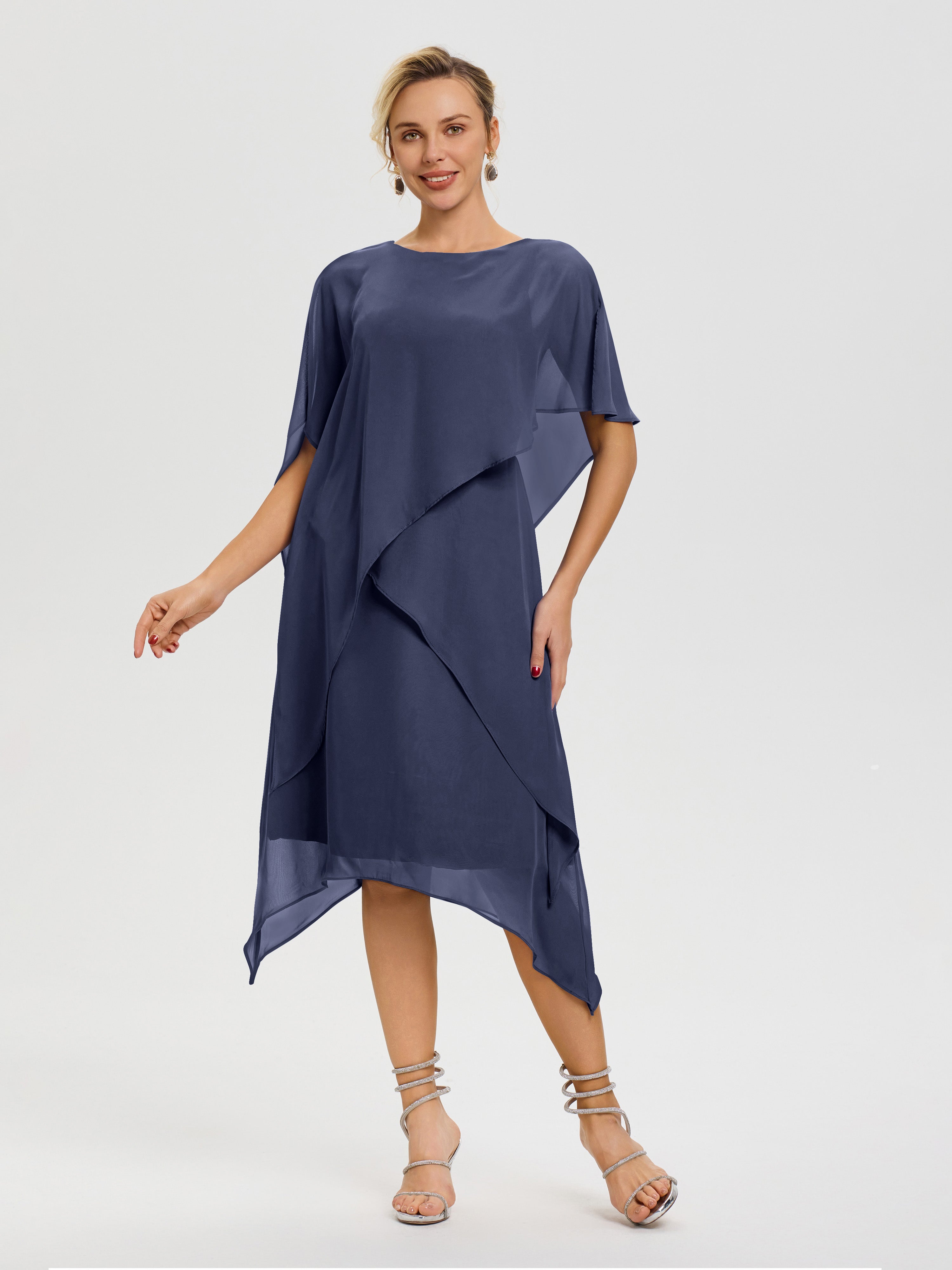 Robe Pour Mère De La Mariée Orageux Col Rond Mousseline Asymétrique Robe Mère Du Marié