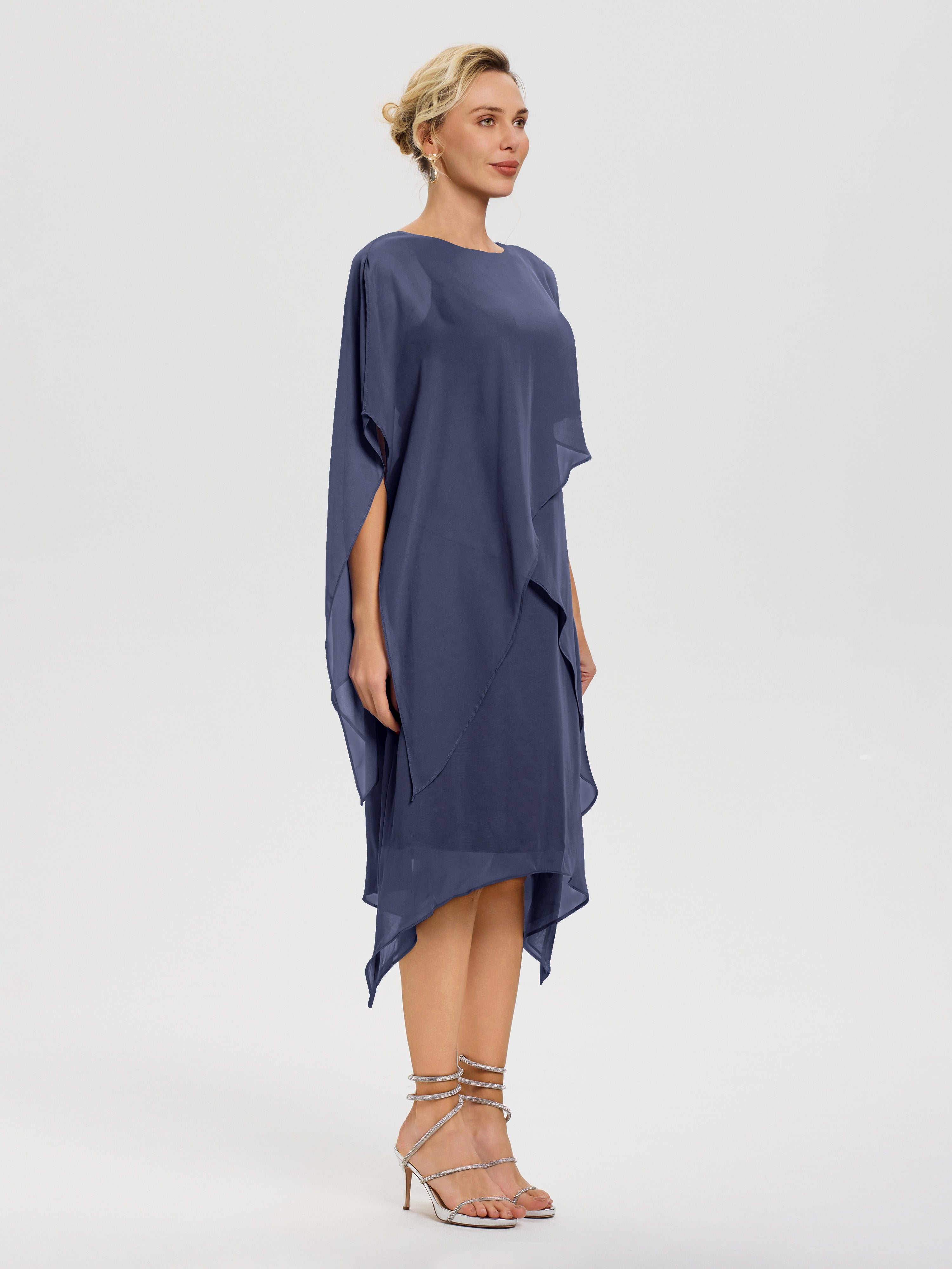 Robe Pour Mère De La Mariée Orageux Col Rond Mousseline Asymétrique Robe Mère Du Marié