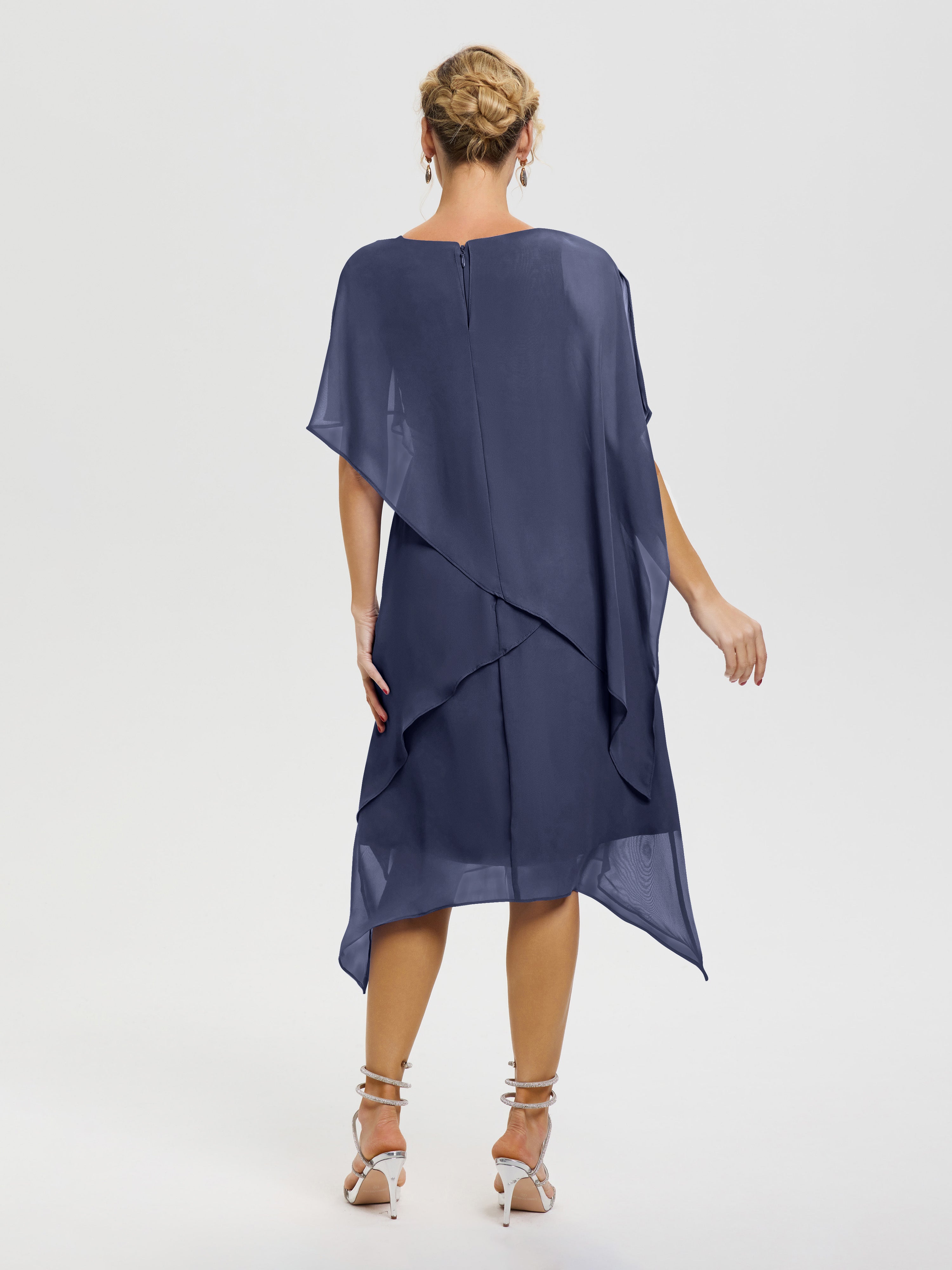 Robe Pour Mère De La Mariée Orageux Col Rond Mousseline Asymétrique Robe Mère Du Marié