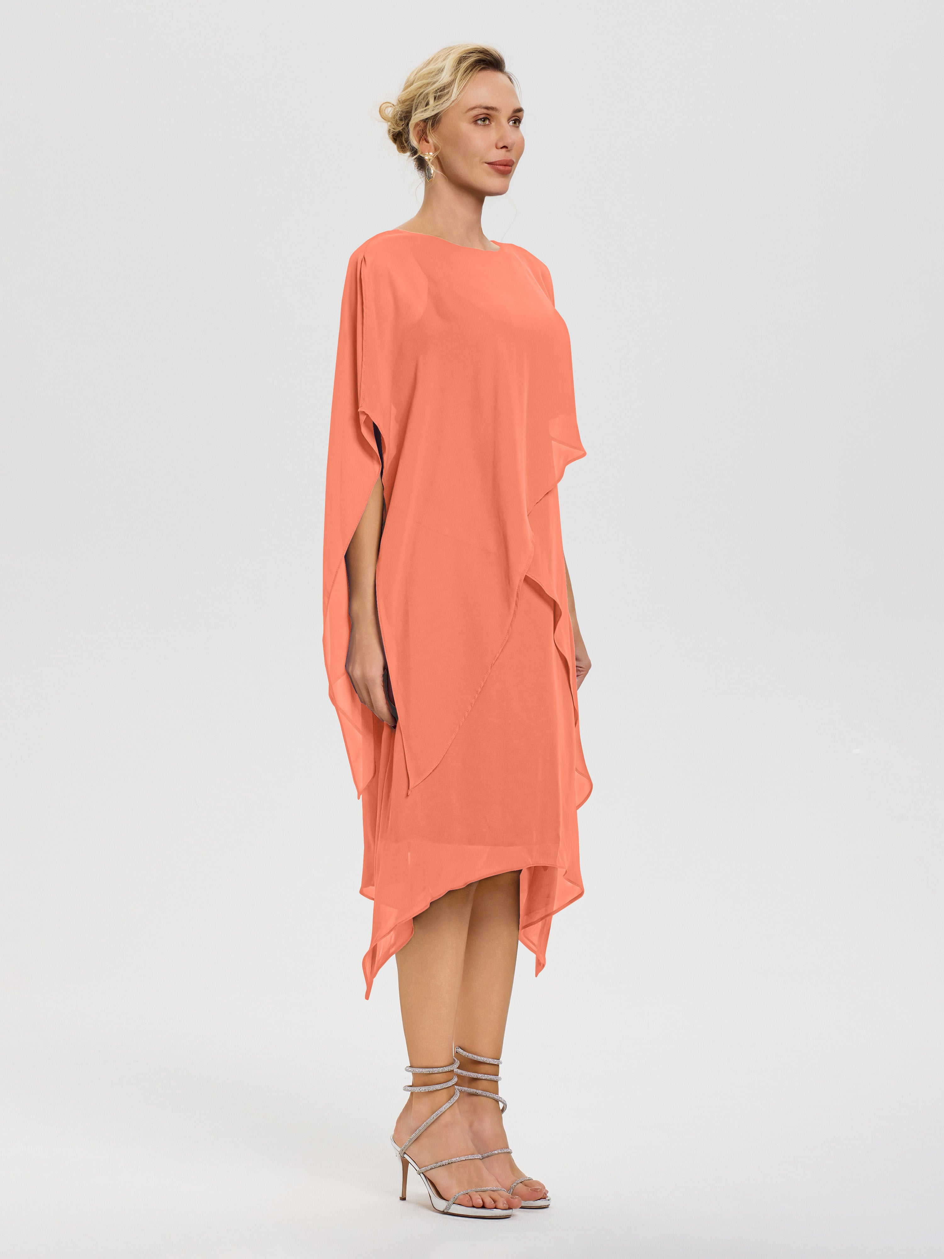 Robe Pour Mère De La Mariée Coucher De Soleil Col Rond Mousseline Asymétrique Robe Mère Du Marié