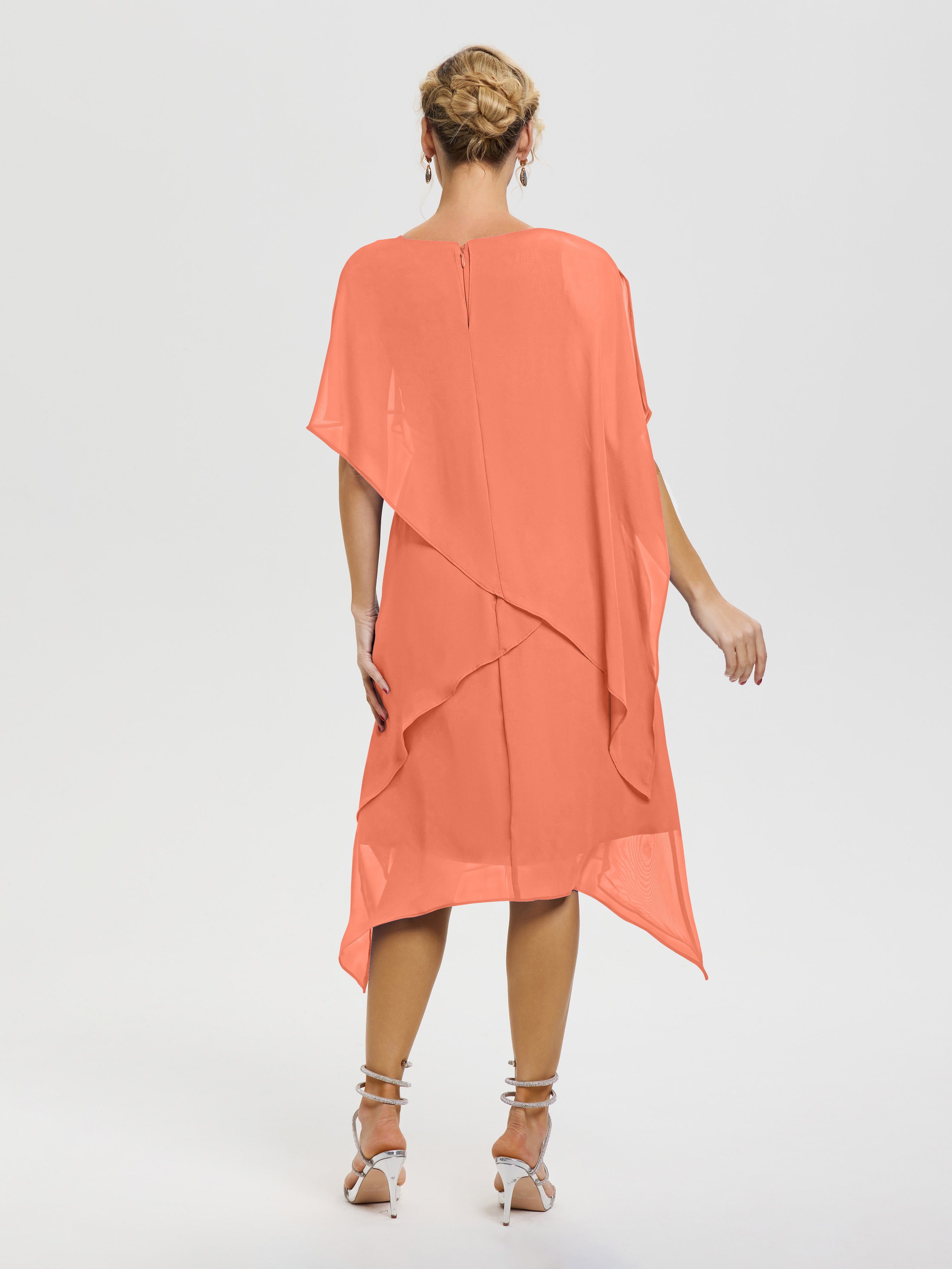 Robe Pour Mère De La Mariée Coucher De Soleil Col Rond Mousseline Asymétrique Robe Mère Du Marié