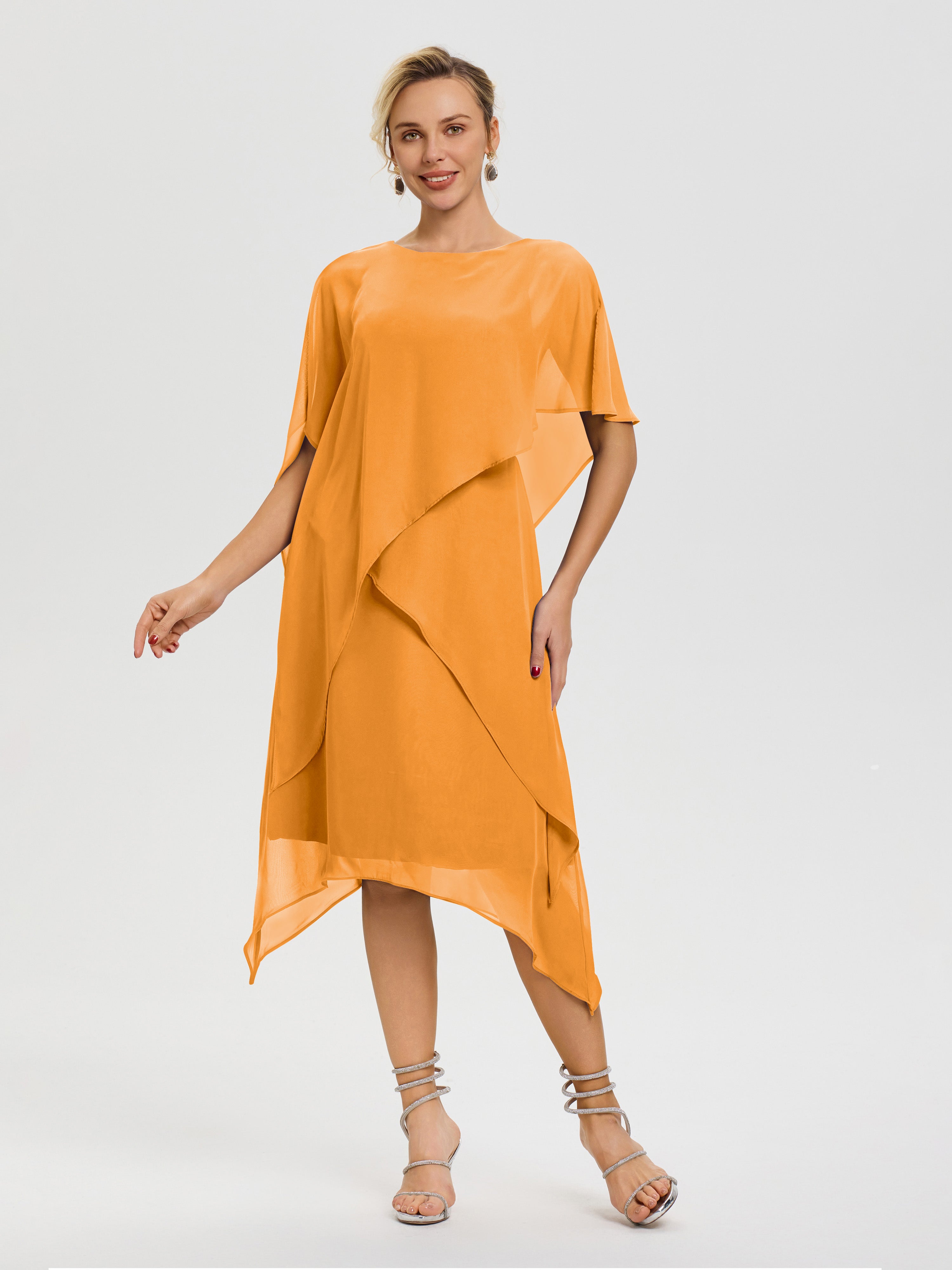 Robe Pour Mère De La Mariée Mandarine Col Rond Mousseline Asymétrique Robe Mère Du Marié