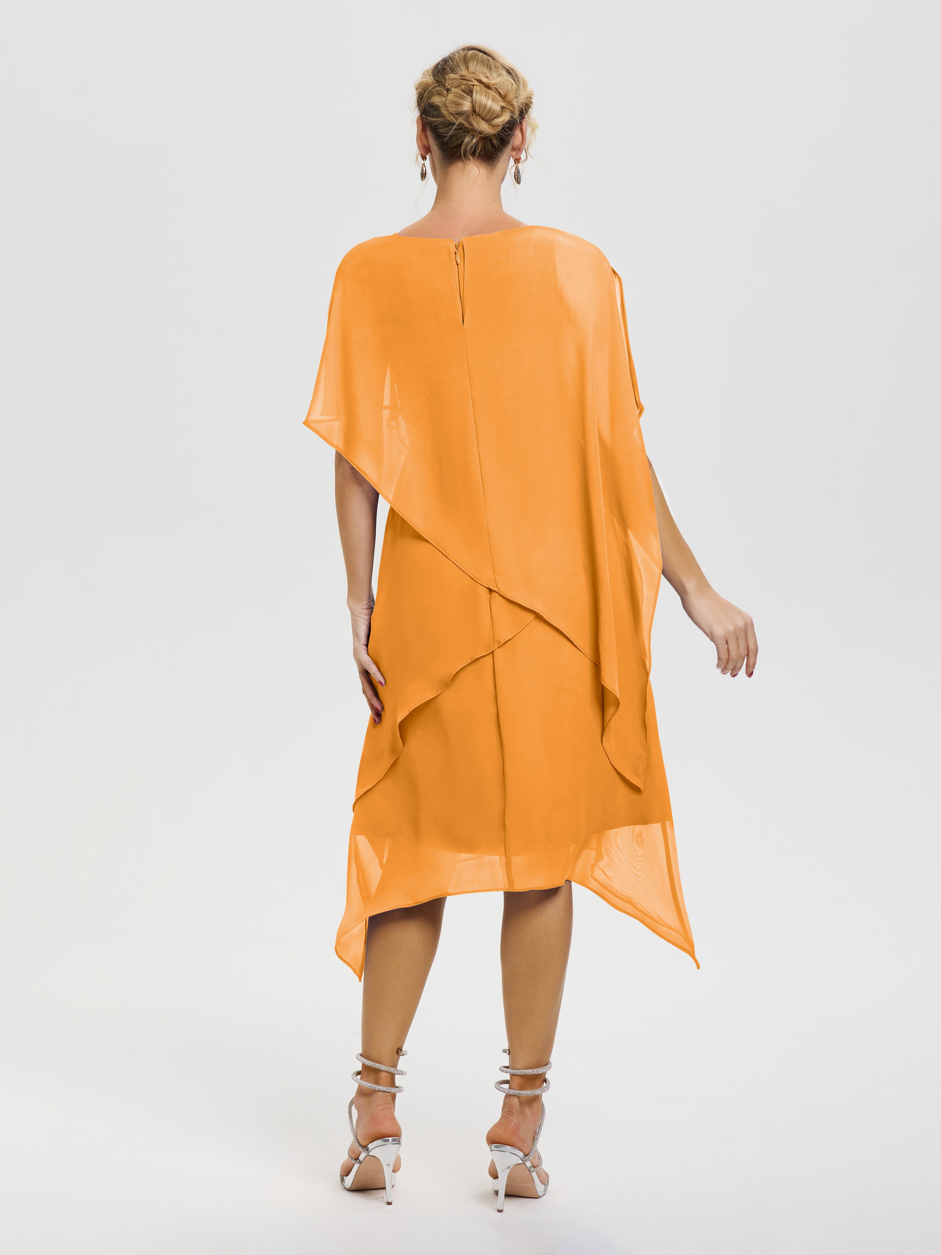 Robe Pour Mère De La Mariée Mandarine Col Rond Mousseline Asymétrique Robe Mère Du Marié