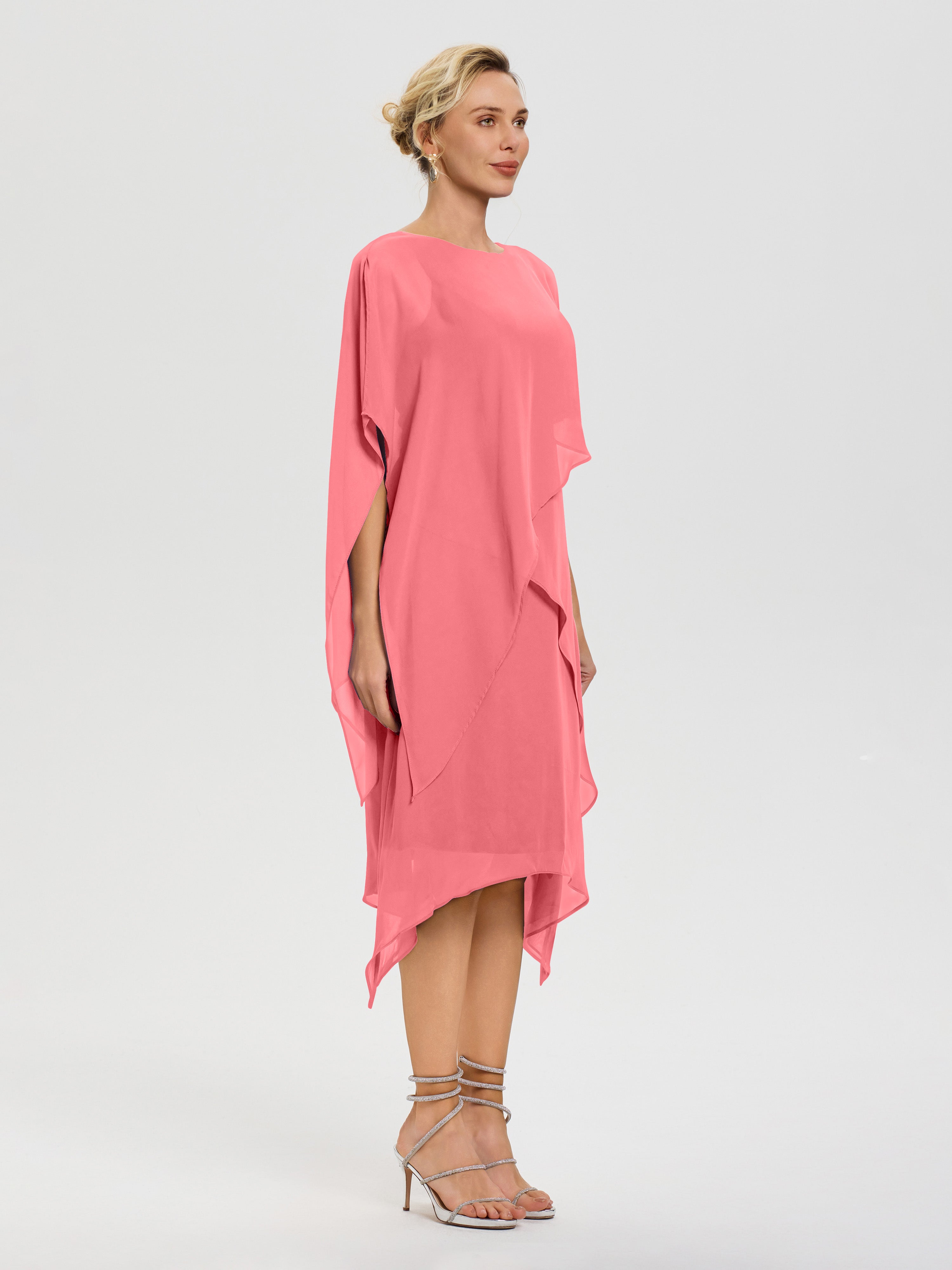 Robe Mère De La Mariee Pastèque Col Rond Mousseline Asymétrique Robe Mère Du Marié