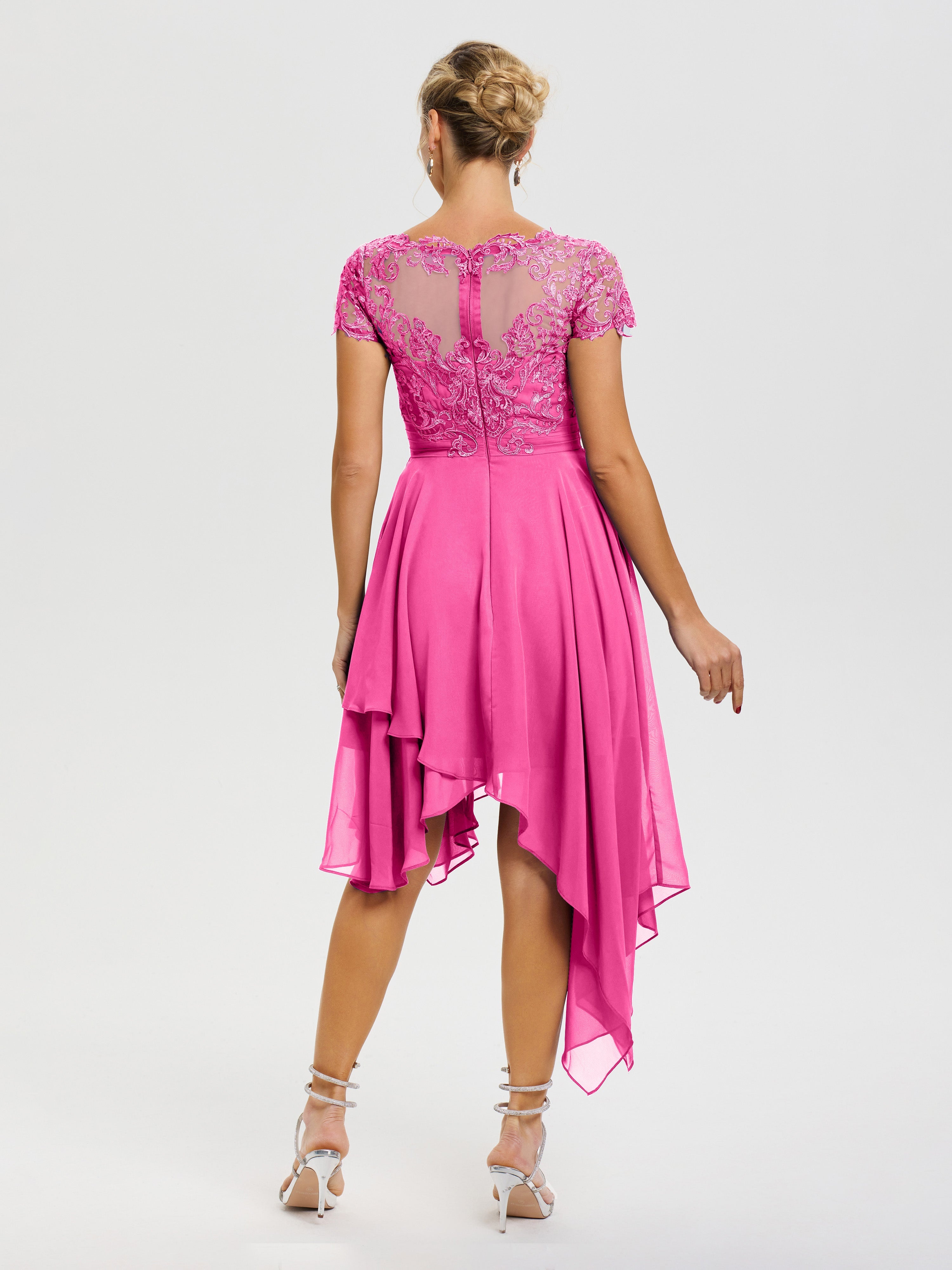 Robe De La Mère De La Mariée Azalée Col V Mousseline&Dentelle Asymétrique Robe Mère De La Mariée