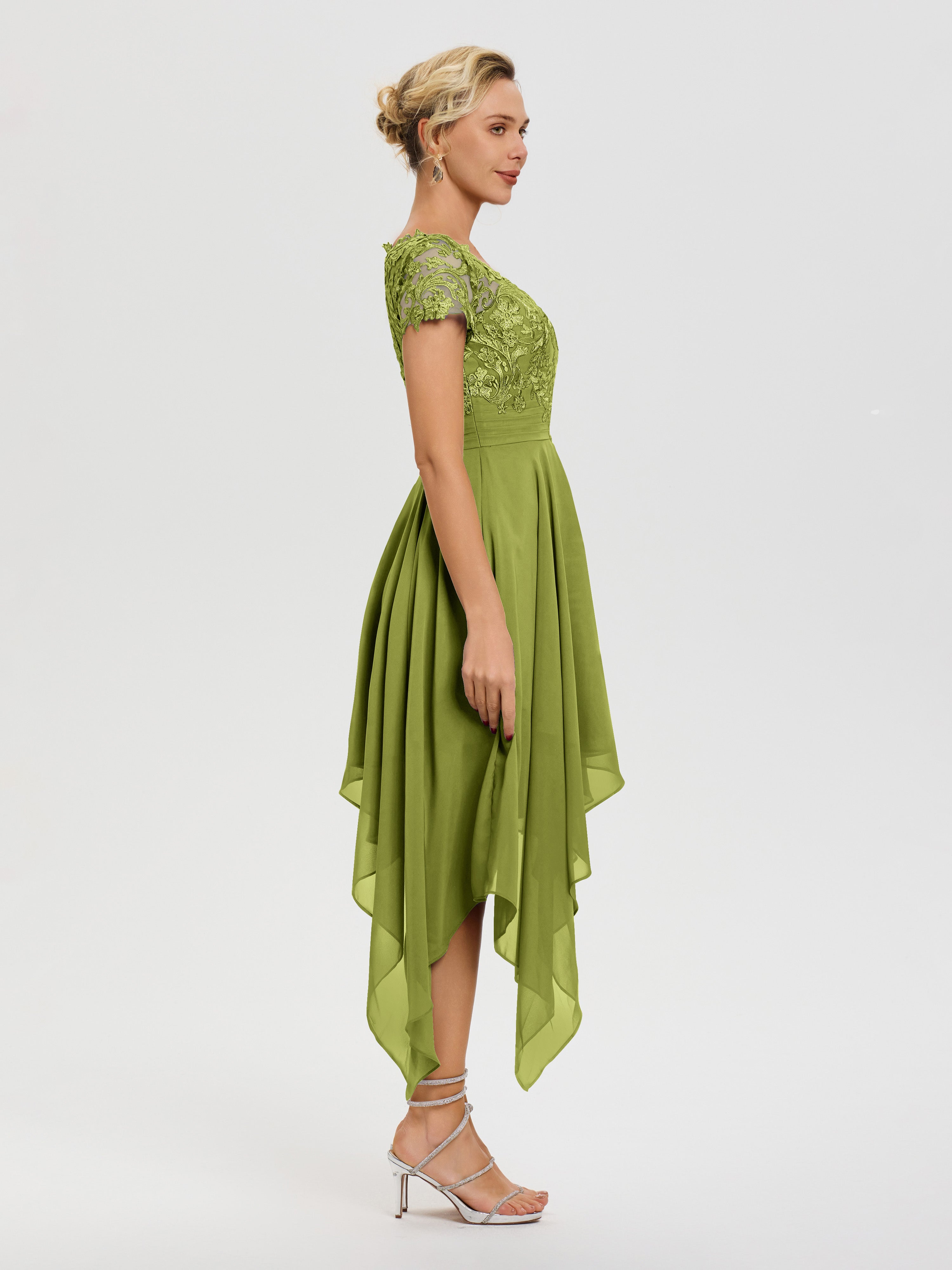 Robe Mère Mariee Trèfle Col V Mousseline&Dentelle Asymétrique Robe Mère De La Mariée