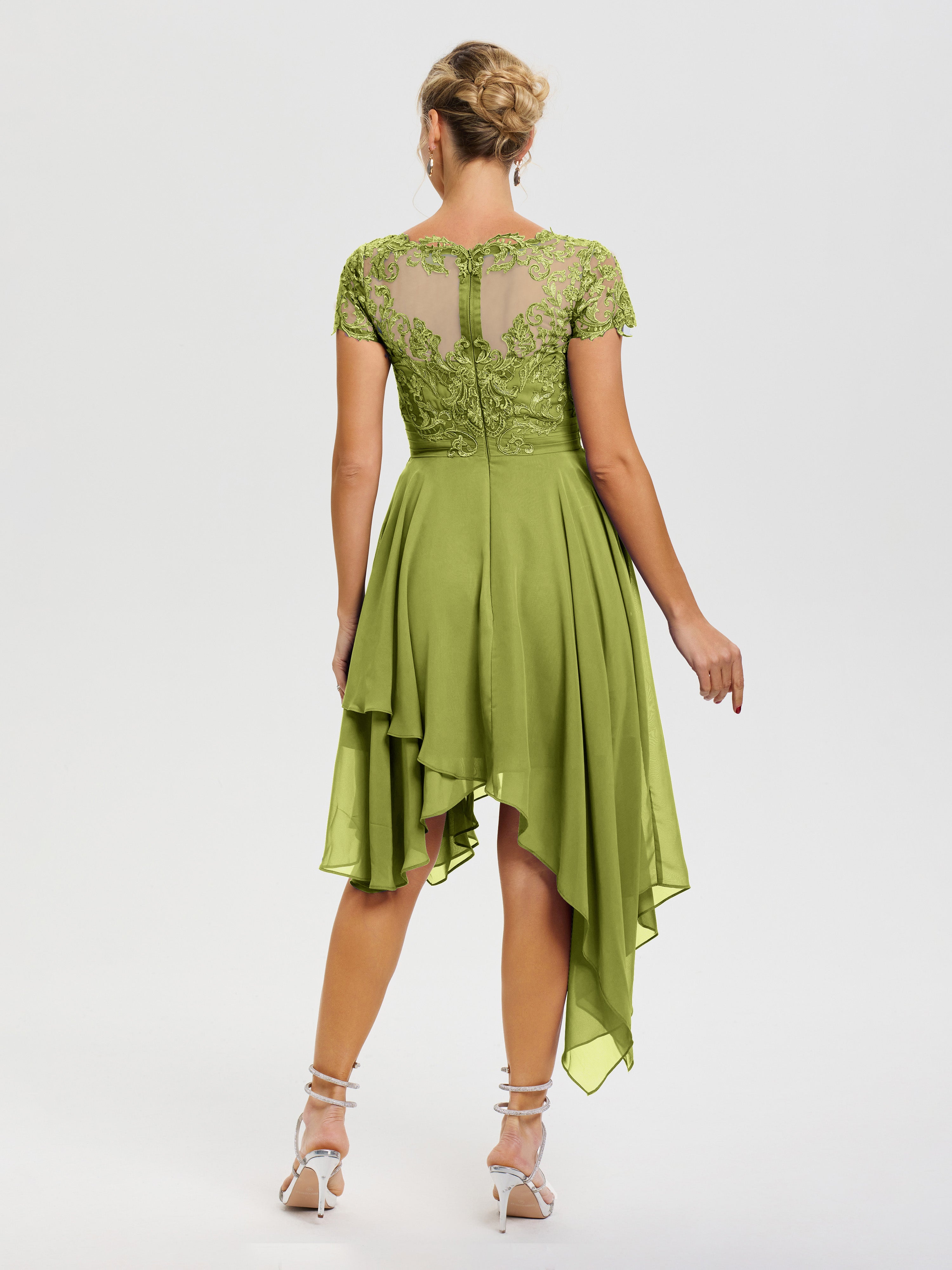 Robe Mère Mariee Trèfle Col V Mousseline&Dentelle Asymétrique Robe Mère De La Mariée
