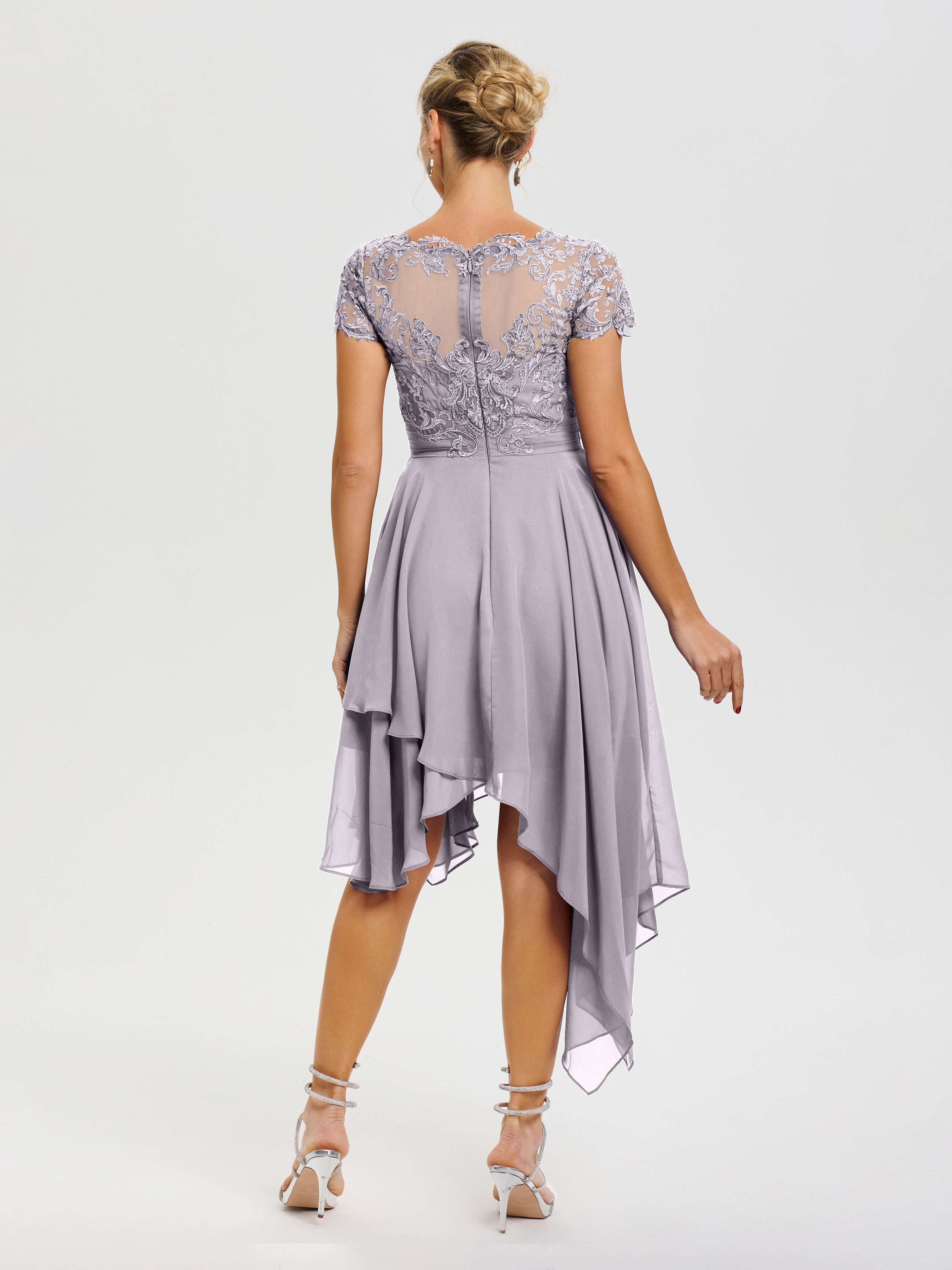 Robe De Mère De Mariée Crépuscule Col V Mousseline&Dentelle Asymétrique Robe Mère De La Mariée