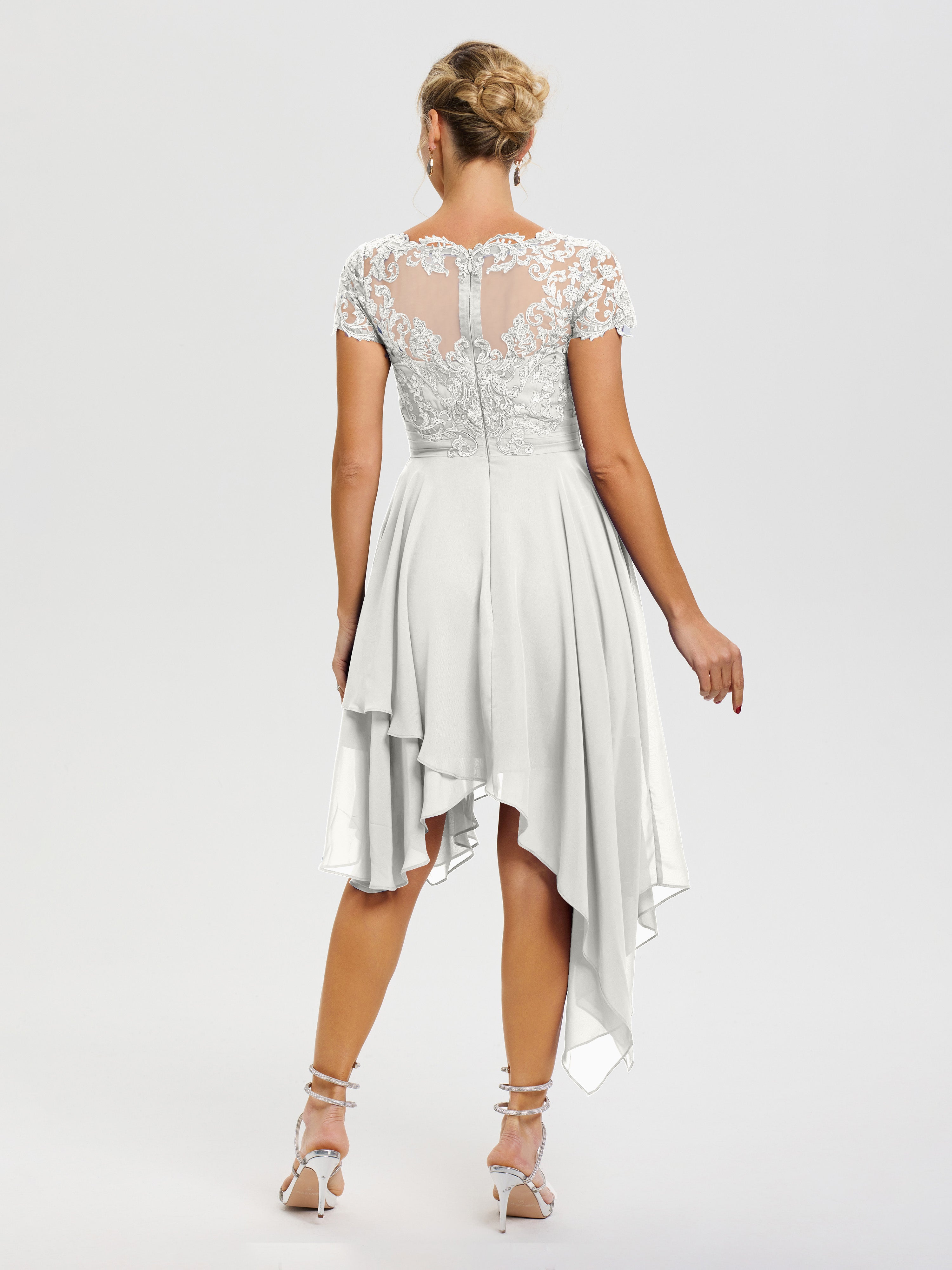 Robe Pour La Mère Du Marié Ivoire Col V Mousseline&Dentelle Asymétrique Robe Mère De La Mariée