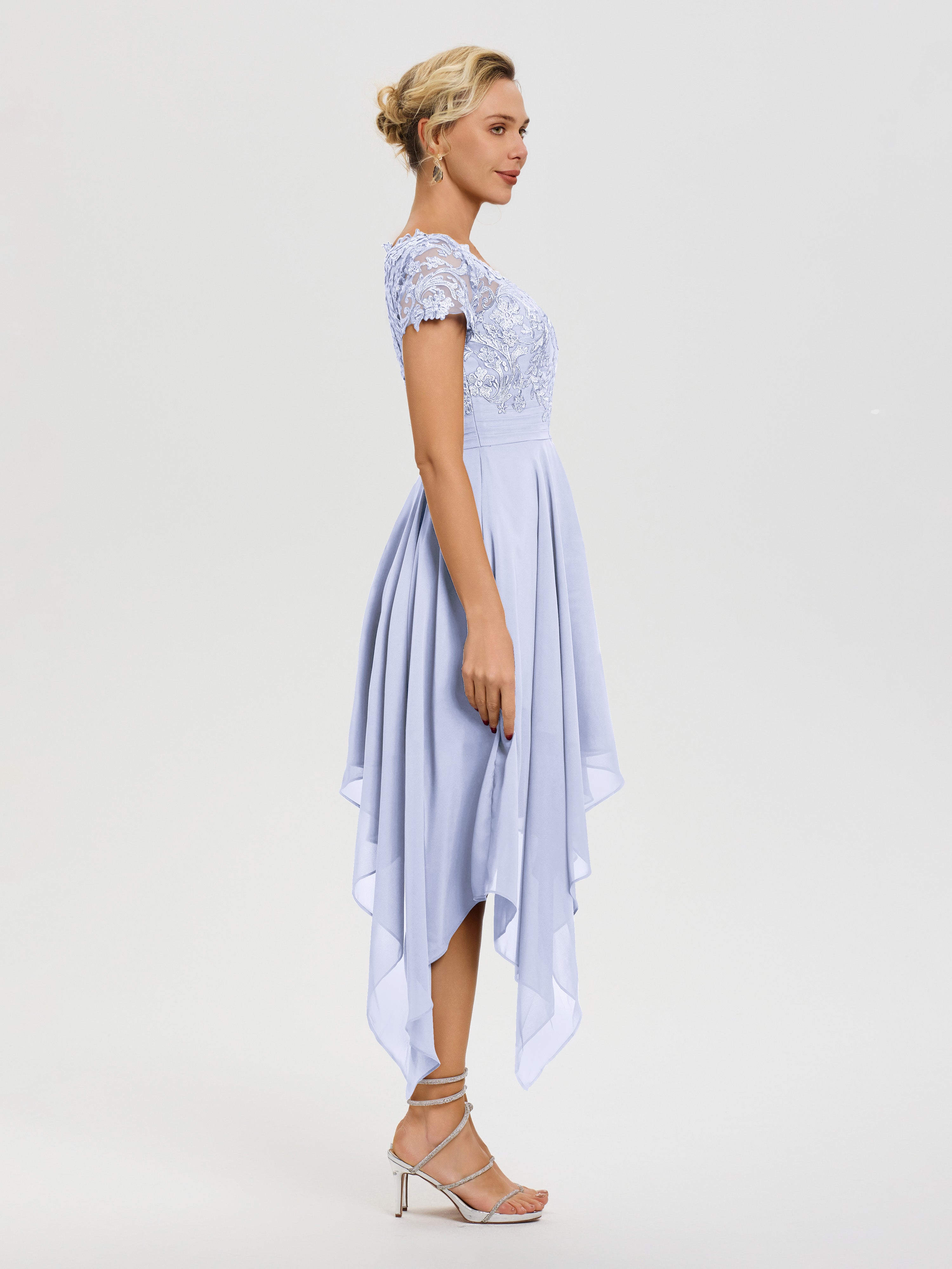 Robe Pour La Mère Du Marié Lavande Col V Mousseline&Dentelle Asymétrique Robe Mère De La Mariée