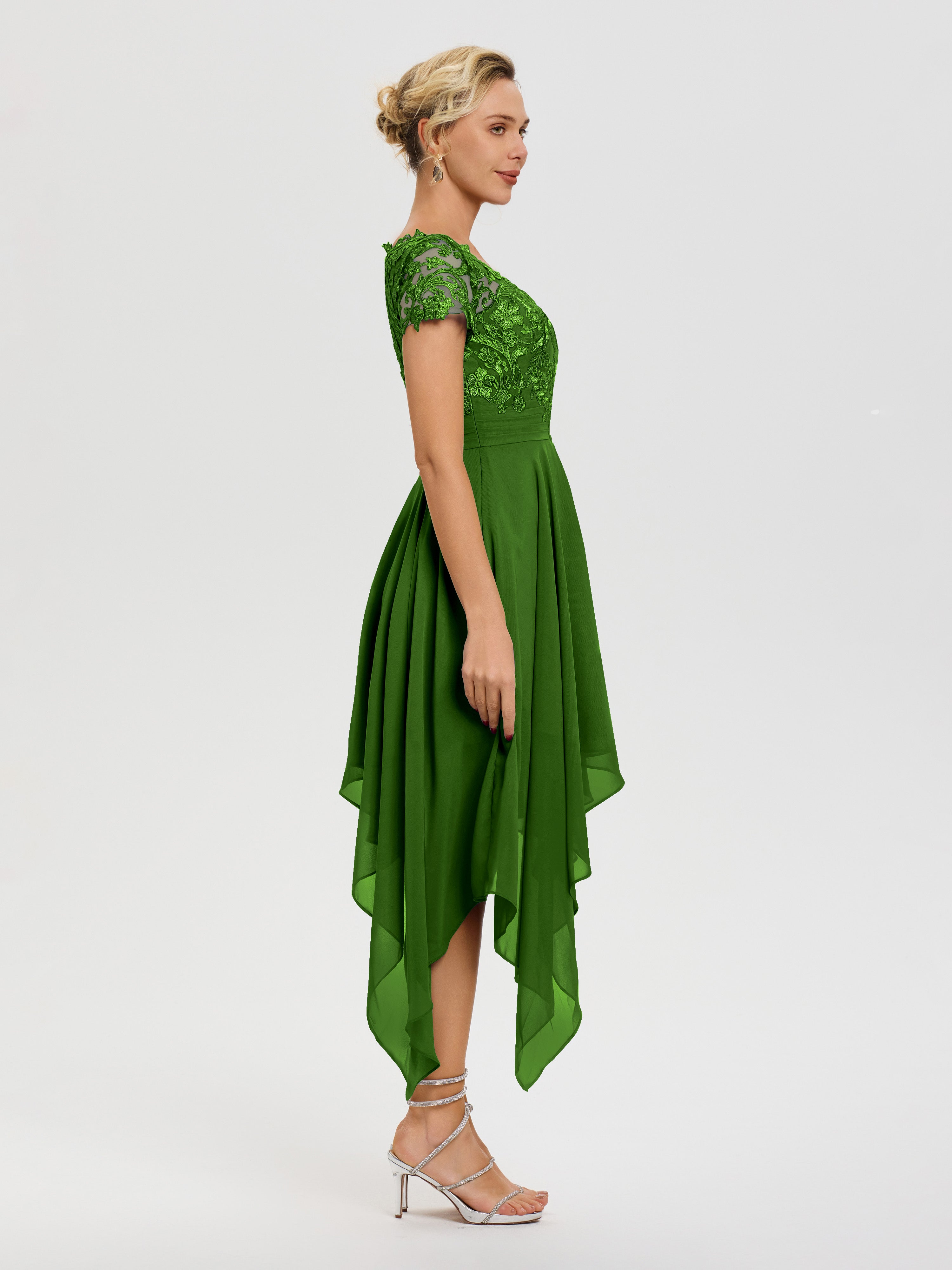 Robe De Mère De Mariée Mousse Col V Mousseline&Dentelle Asymétrique Robe Mère De La Mariée