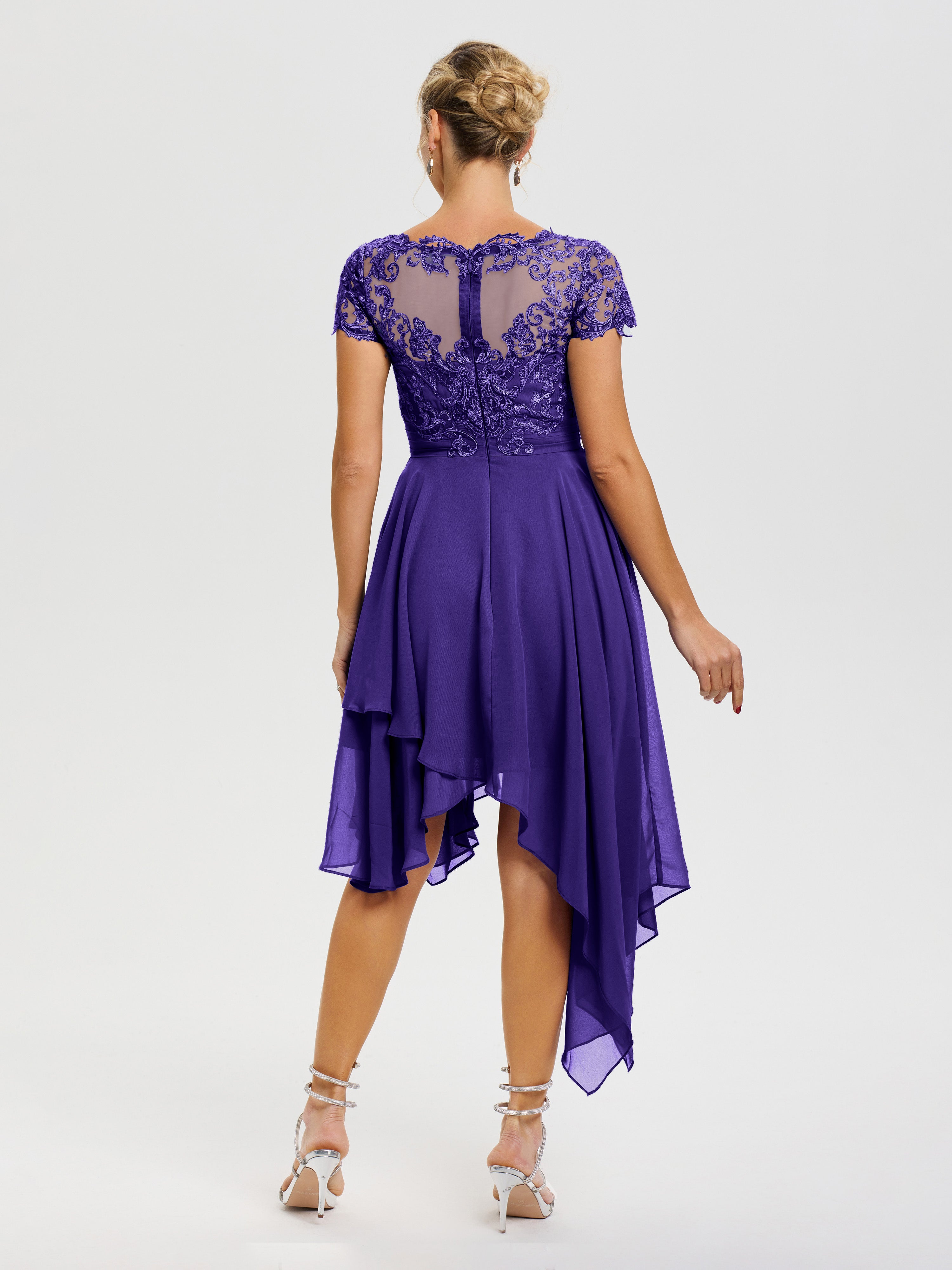 Robe De Mère De La Mariée Régence Col V Mousseline&Dentelle Asymétrique Robe Mère De La Mariée