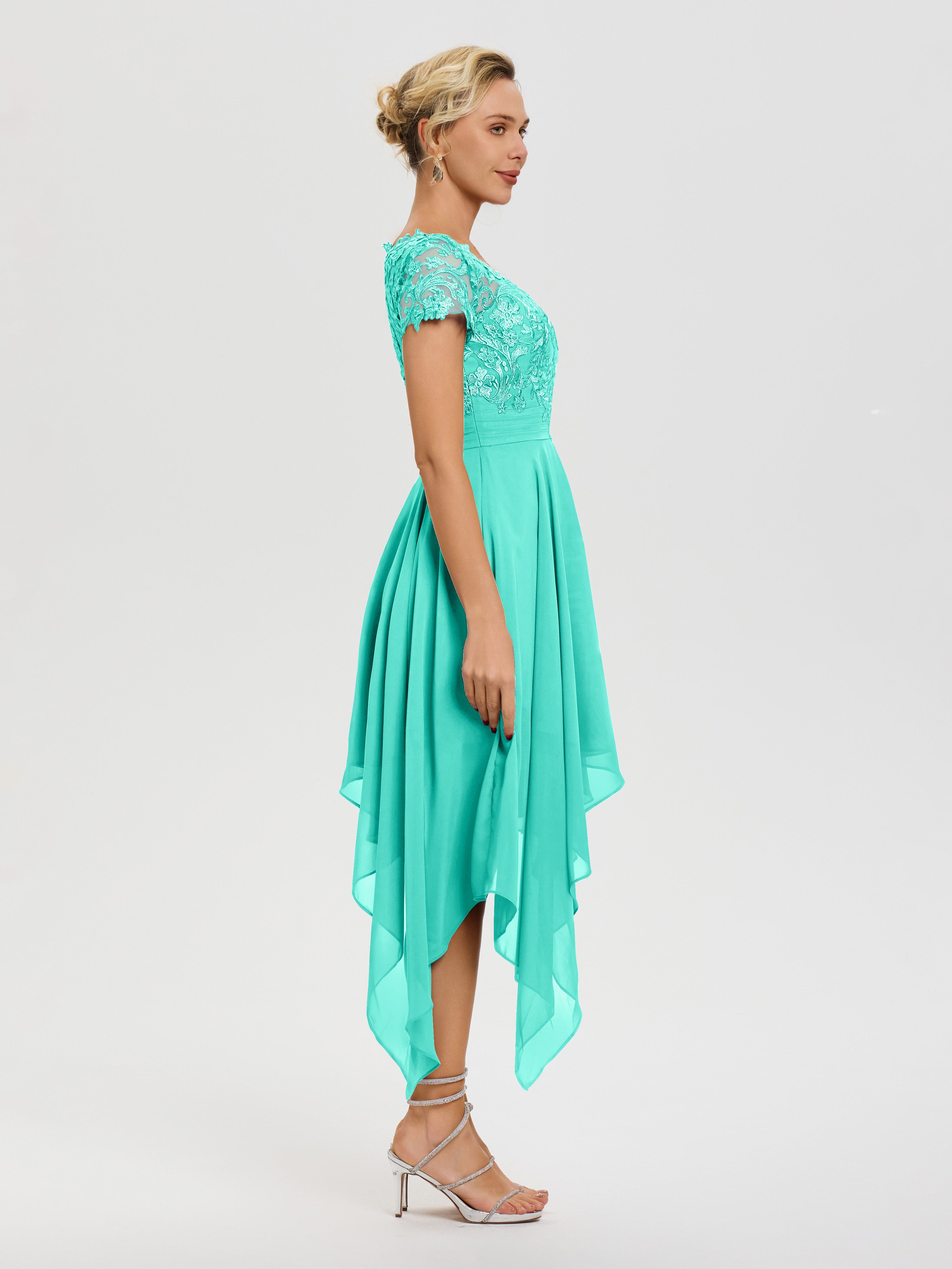 Robe Mère Mariee Spa Col V Mousseline&Dentelle Asymétrique Robe Mère De La Mariée