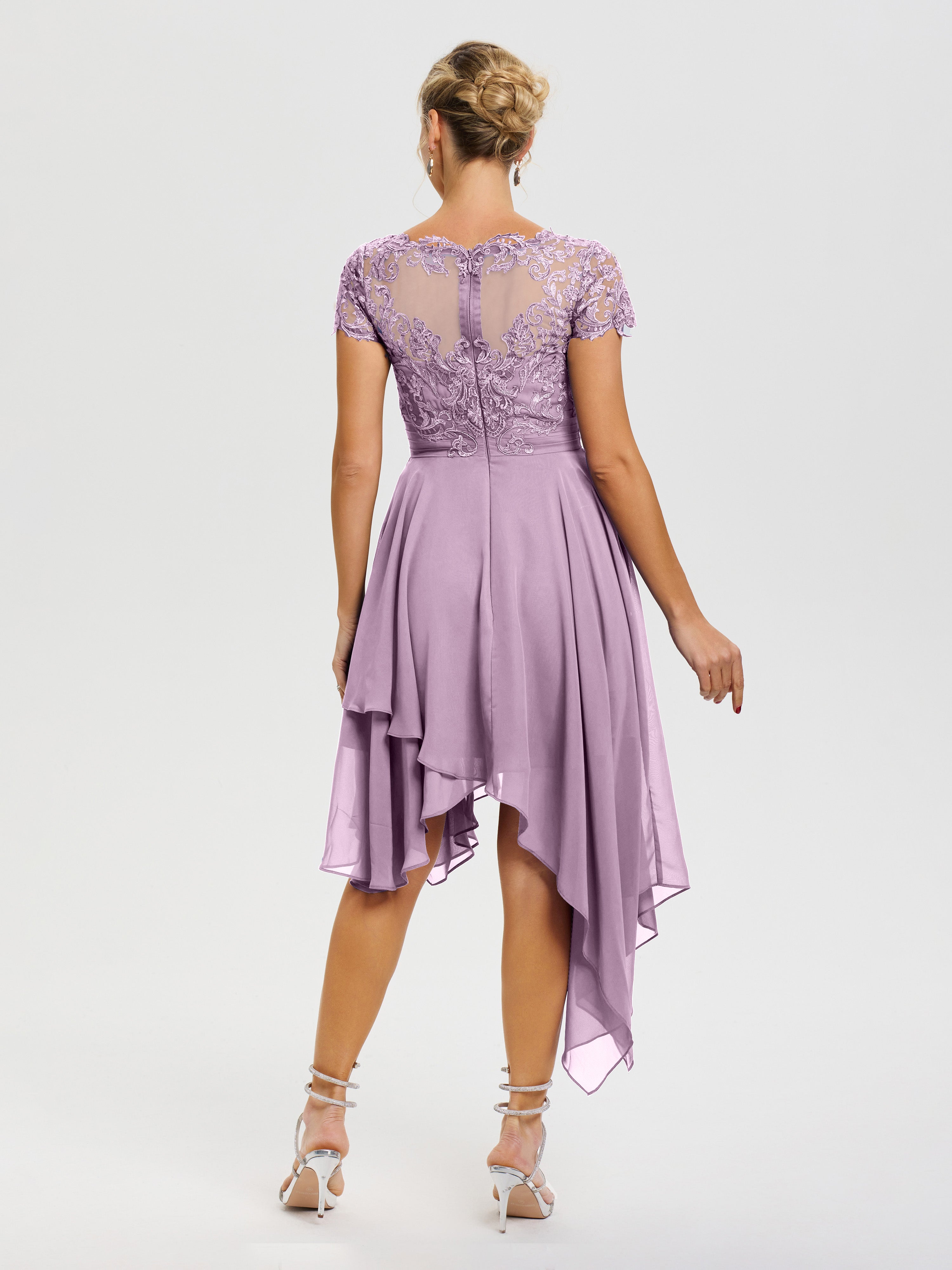 Robe Pour La Mère Du Marié Glycine Col V Mousseline&Dentelle Asymétrique Robe Mère De La Mariée