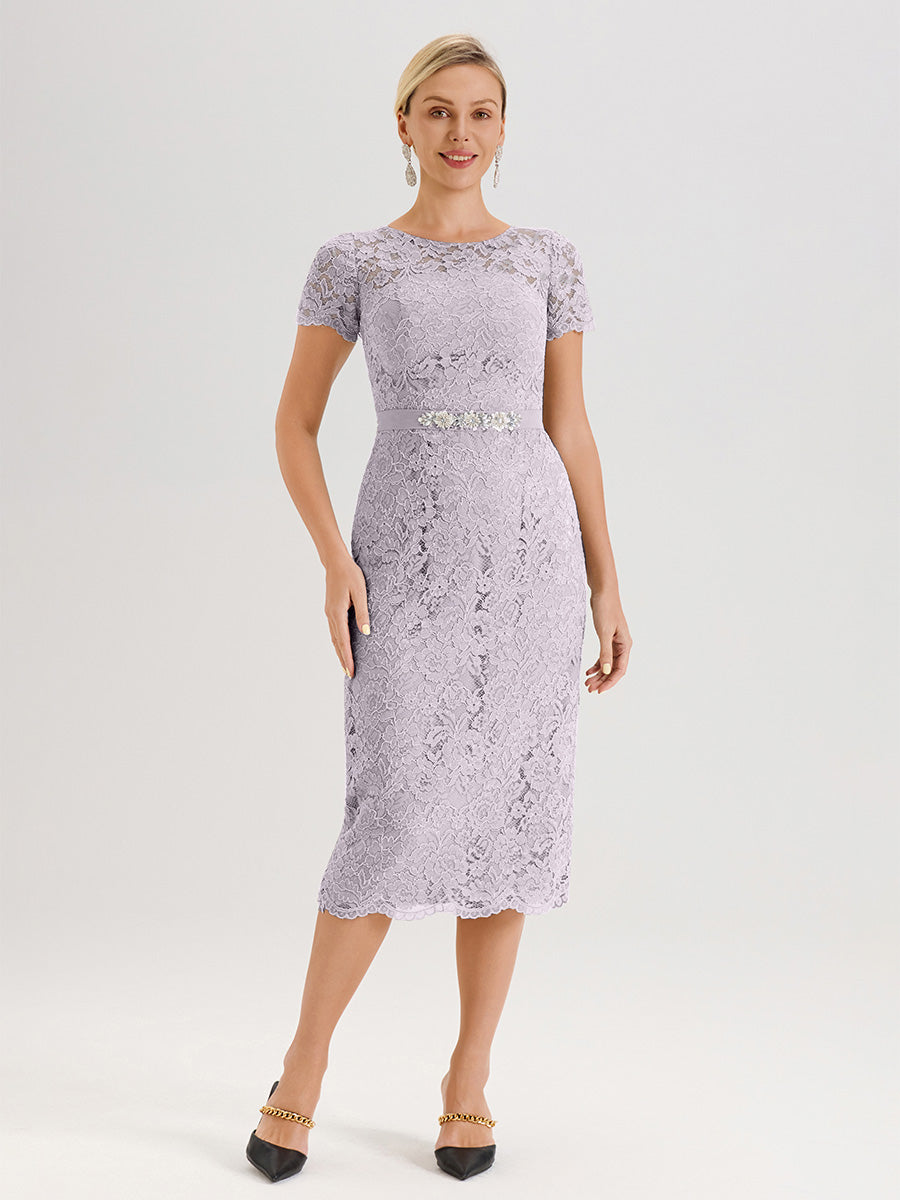 Cicinia Ensemble Crépuscule Avec Châle Robe Mère De La Mariée Longueur Mi-Mollet En Mousseline Dentelle Col Rond