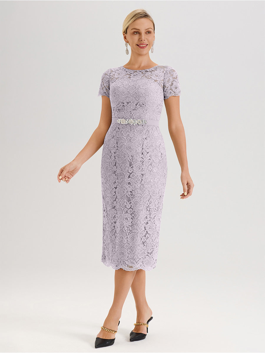 Cicinia Ensemble Crépuscule Avec Châle Robe Mère De La Mariée Longueur Mi-Mollet En Mousseline Dentelle Col Rond