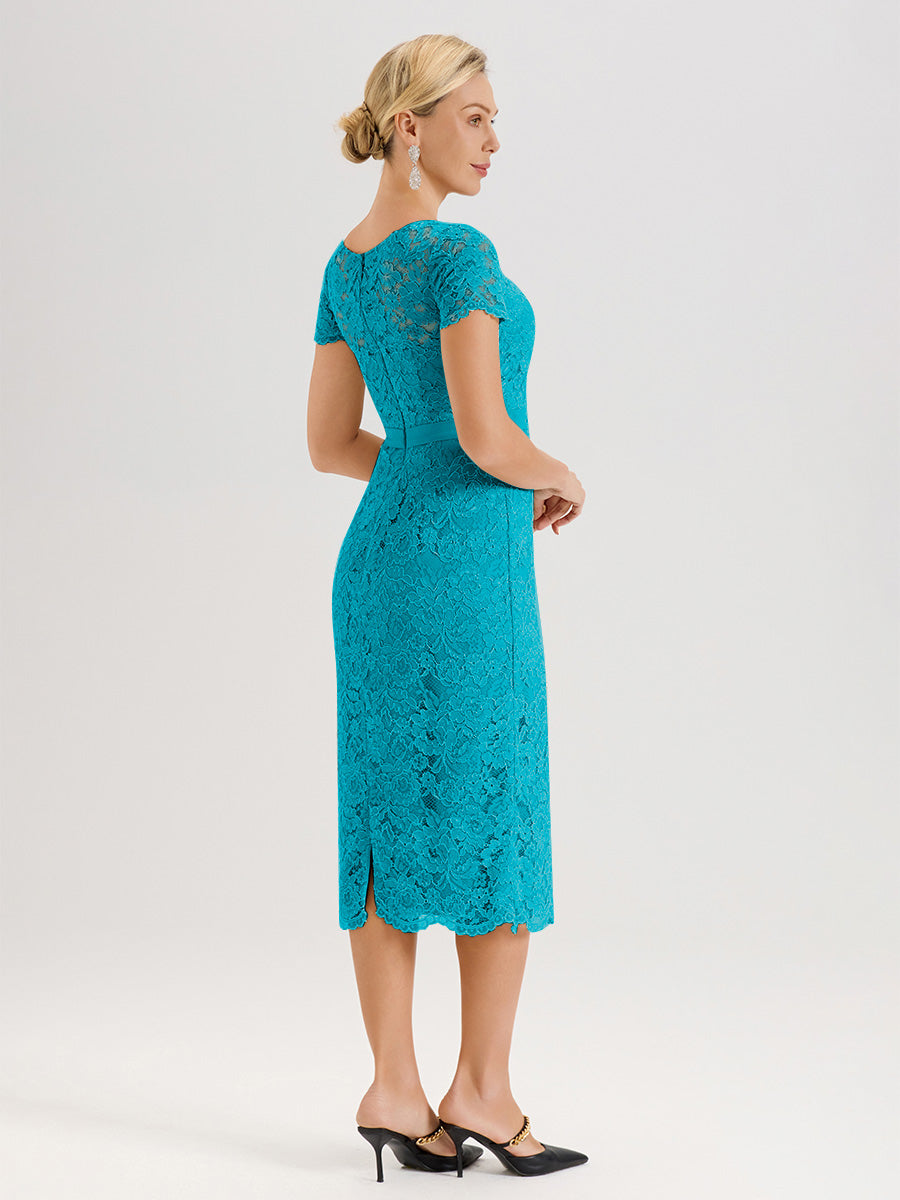 Cicinia Ensemble Jade Avec Châle Robe Mère De La Mariée Longueur Mi-Mollet En Mousseline Dentelle Col Rond