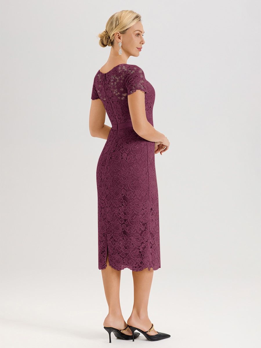 Cicinia Ensemble Mûre Avec Châle Robe Mère De La Mariée Longueur Mi-Mollet En Mousseline Dentelle Col Rond
