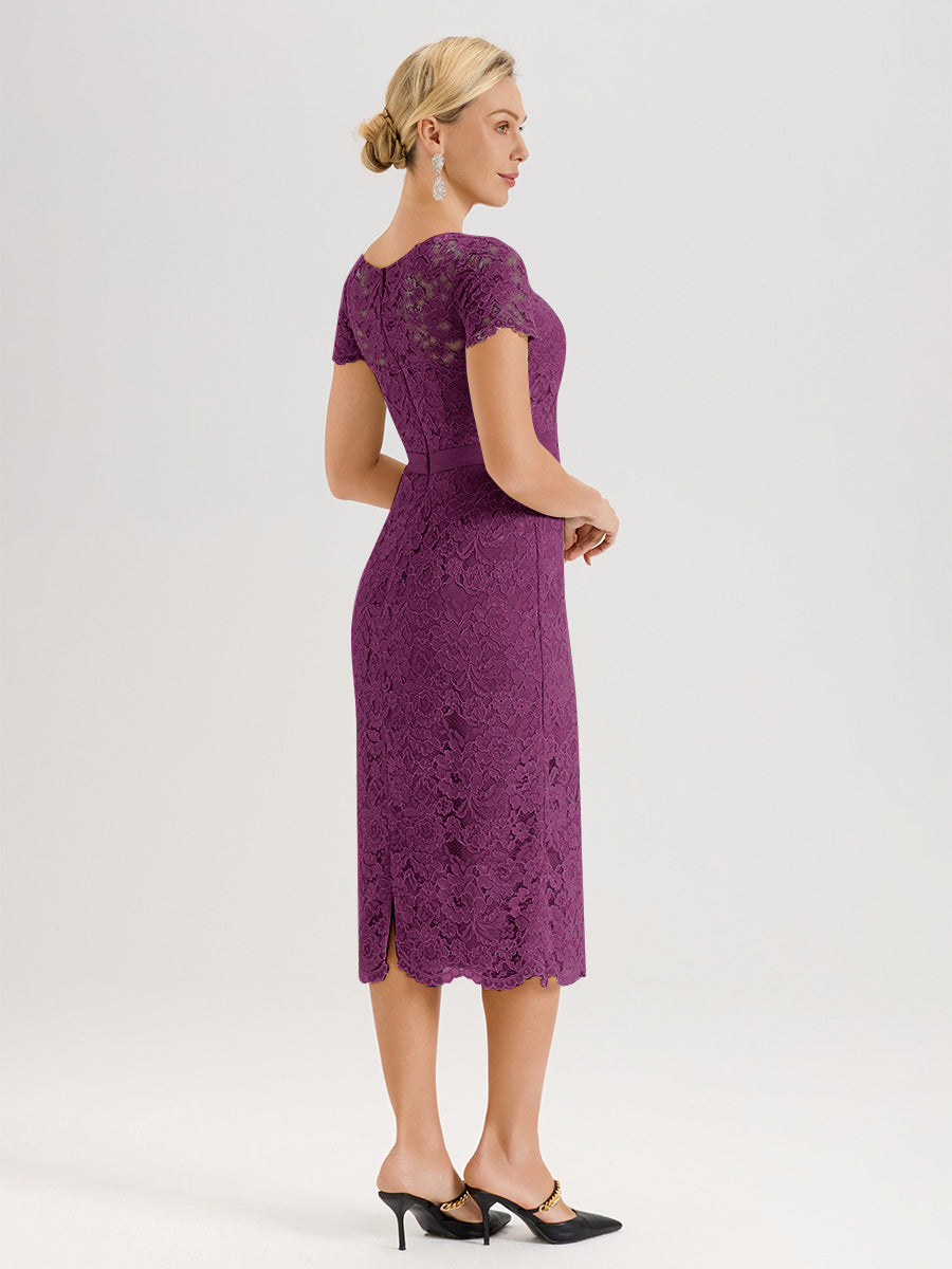 Cicinia Ensemble Orchidée Avec Châle Robe Mère De La Mariée Longueur Mi-Mollet En Mousseline Dentelle Col Rond