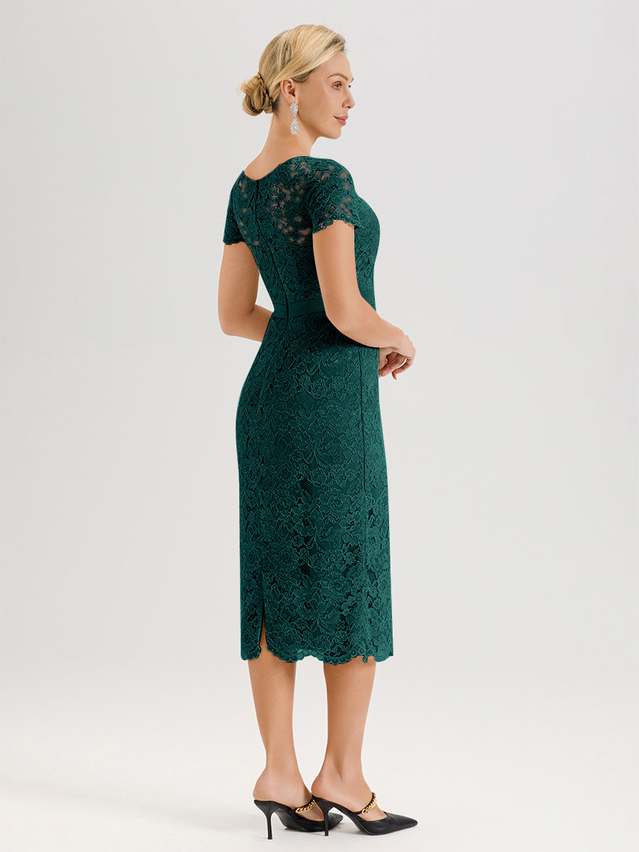 Cicinia Ensemble Paon Avec Châle Robe Mère De La Mariée Longueur Mi-Mollet En Mousseline Dentelle Col Rond