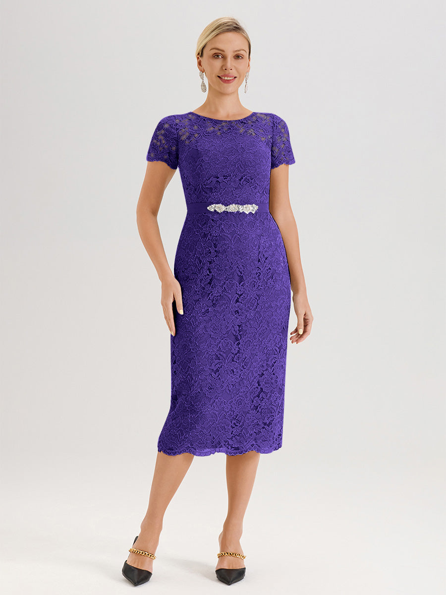 Cicinia Ensemble En Régence Avec Châle Robe Mère De La Mariée Longueur Mi-Mollet En Mousseline Dentelle Col Rond