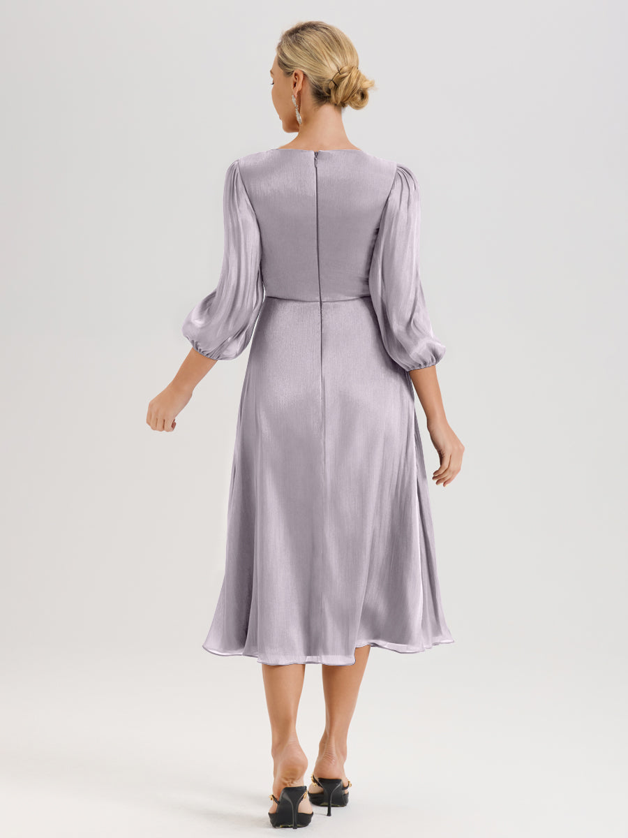 Cicinia Crépuscule Robe Mère De La Mariée Décolleté En V Manches Trois-Quarts Longueur Mi-Mollet