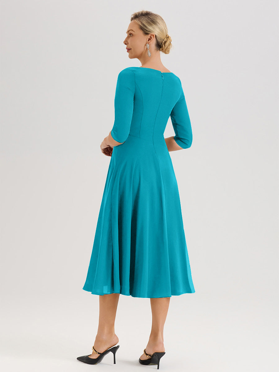 Cicinia Robe Pour Mère De La Mariée Jade longueur Mi-Mollet Décolleté En V Et Manches 3/4 En Mousseline Trapèze