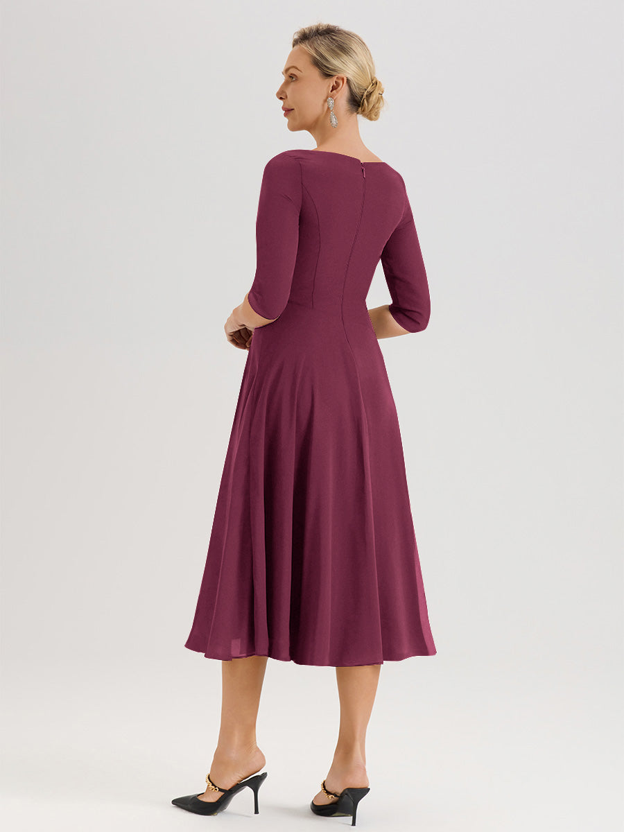 Cicinia Robe Pour Mère De La Mariée Mûre longueur Mi-Mollet Décolleté En V Et Manches 3/4 En Mousseline Trapèze