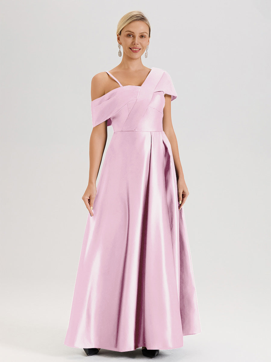 Cicinia Bordeaux Robe Mère De La Mariée Longueur Au Sol Trapèze Une Épaule En Satin Avec Jupe Plissée Fendue