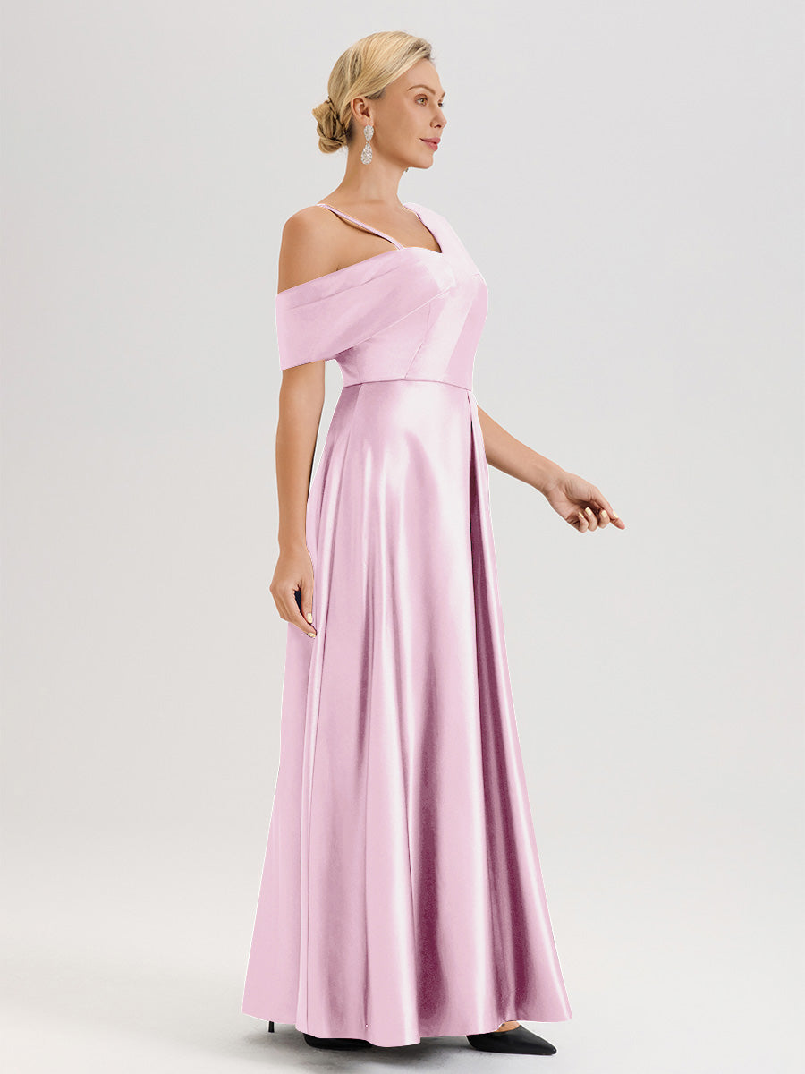 Cicinia Bordeaux Robe Mère De La Mariée Longueur Au Sol Trapèze Une Épaule En Satin Avec Jupe Plissée Fendue