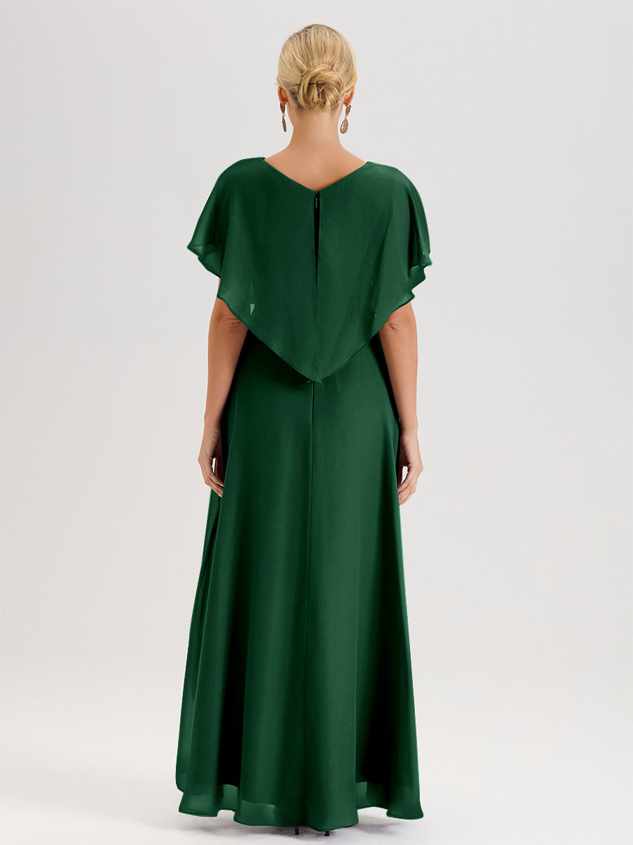 Cicinia Robe Mère De La Mariée Vert Foncé Avec Ourlet Asymétrique Et Manches Volants Décolleté En V En Chiffon Longueur Sol