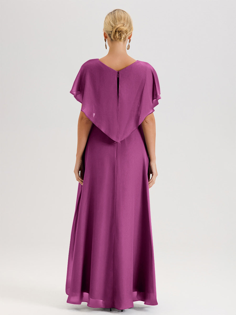 Cicinia Robe Mère De La Mariée Orchidée Avec Ourlet Asymétrique Et Manches Volants Décolleté En V En Chiffon Longueur Sol