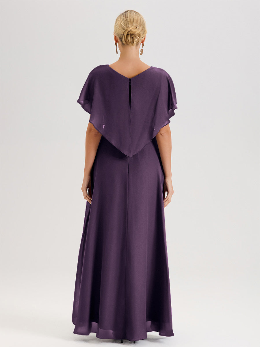 Cicinia Robe Mère De La Mariée Plum Avec Ourlet Asymétrique Et Manches Volants Décolleté En V En Chiffon Longueur Sol