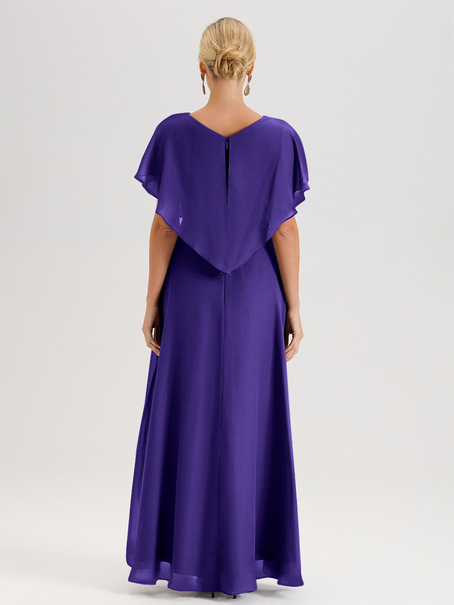 Cicinia Robe Mère De La Mariée En Régence Avec Ourlet Asymétrique Et Manches Volants Décolleté En V En Chiffon Longueur Sol