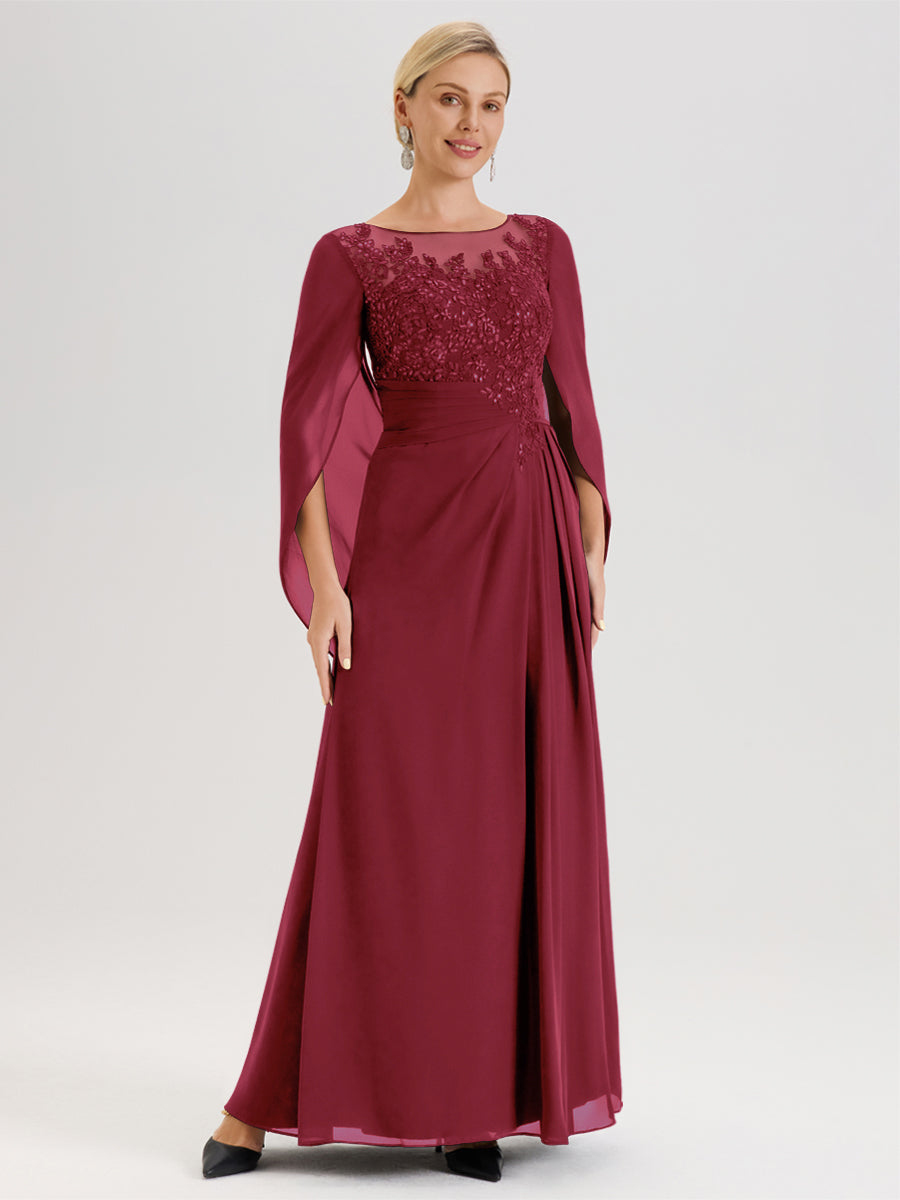 Cicinia Rose Cannelle Robe De Mère De La Mariée Longue Ligne A En Dentelle Appliquée Et Mousseline À Manches Volantes Et Col Illusion