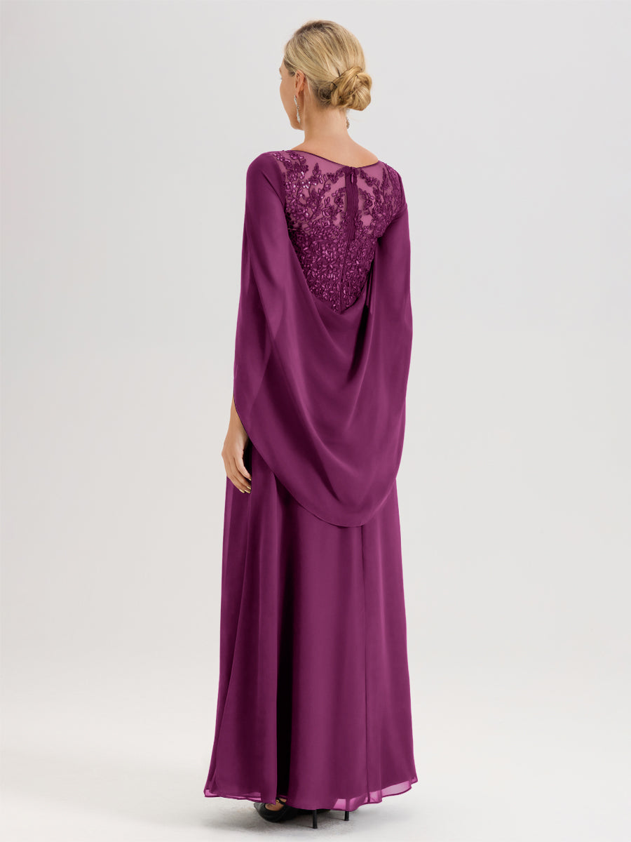 Cicinia Orchidée Robe De Mère De La Mariée Longue Ligne A En Dentelle Appliquée Et Mousseline À Manches Volantes Et Col Illusion