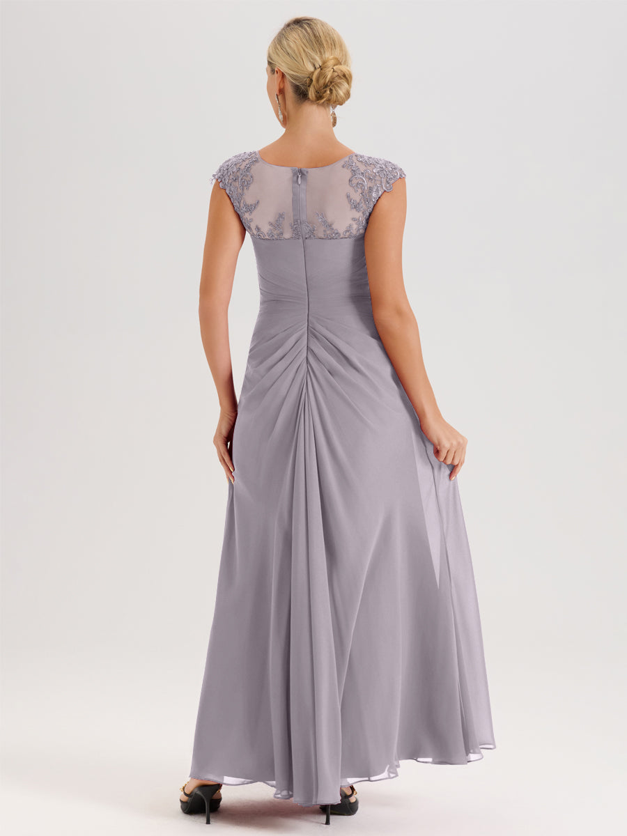 Cicinia Crépuscule Robe De Mère De La Mariée Longue Ligne A En Dentelle Et Mousseline À Col Ras Du Cou Et Sans Manches
