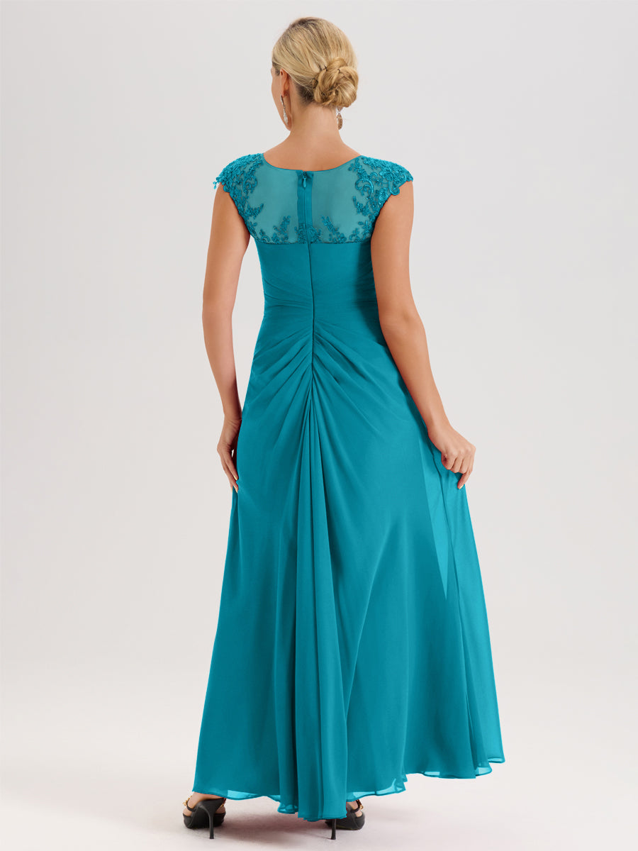 Cicinia Jade Robe De Mère De La Mariée Longue Ligne A En Dentelle Et Mousseline À Col Ras Du Cou Et Sans Manches